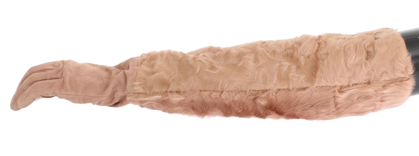 Dolce & Gabbana Beige Suede Xiangao Fur Elbow Gloves - Image 3
