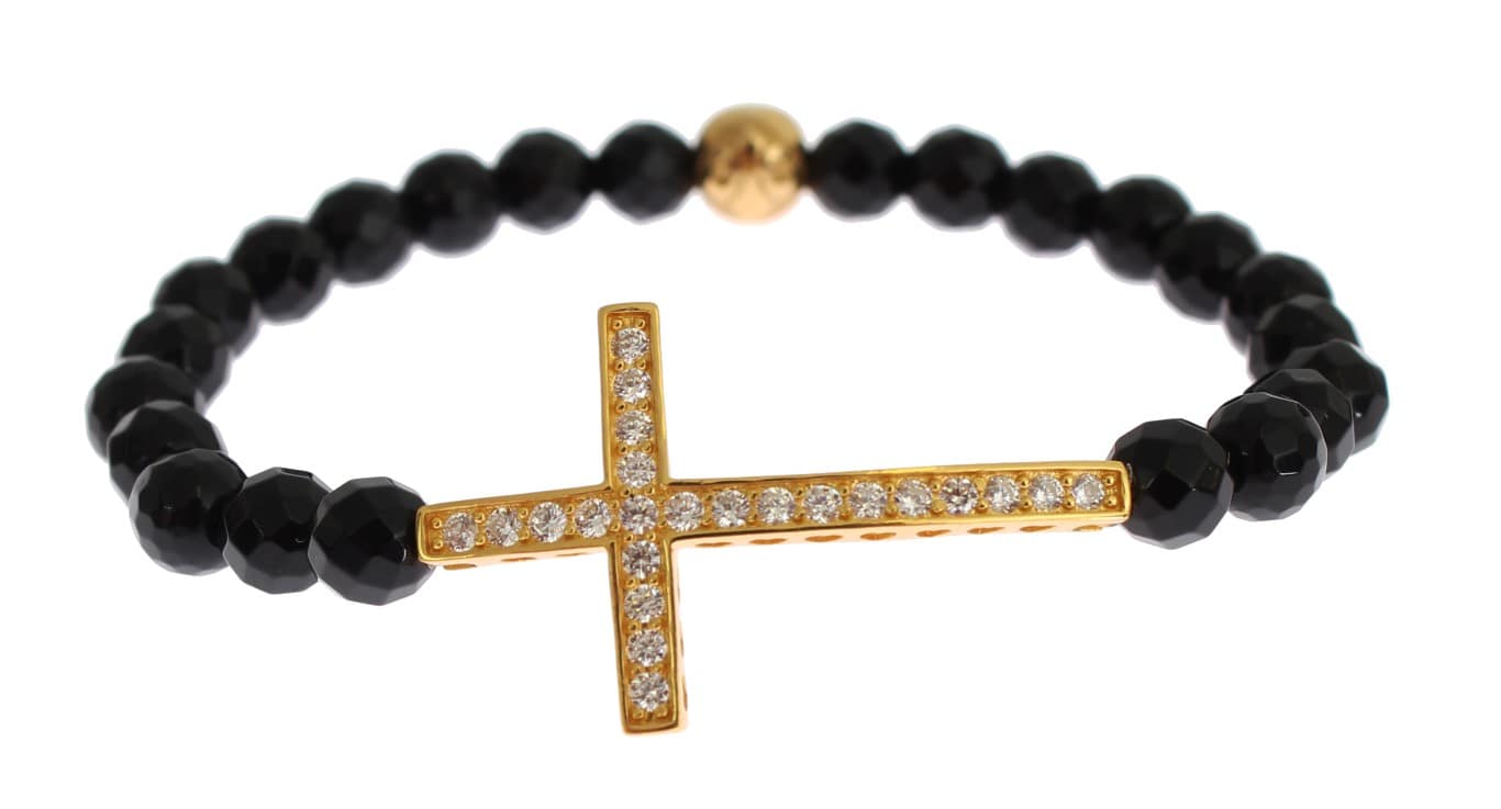 Nialaya Agate Stone Gold CZ Cross 925 Silver Bracelet - Image 3