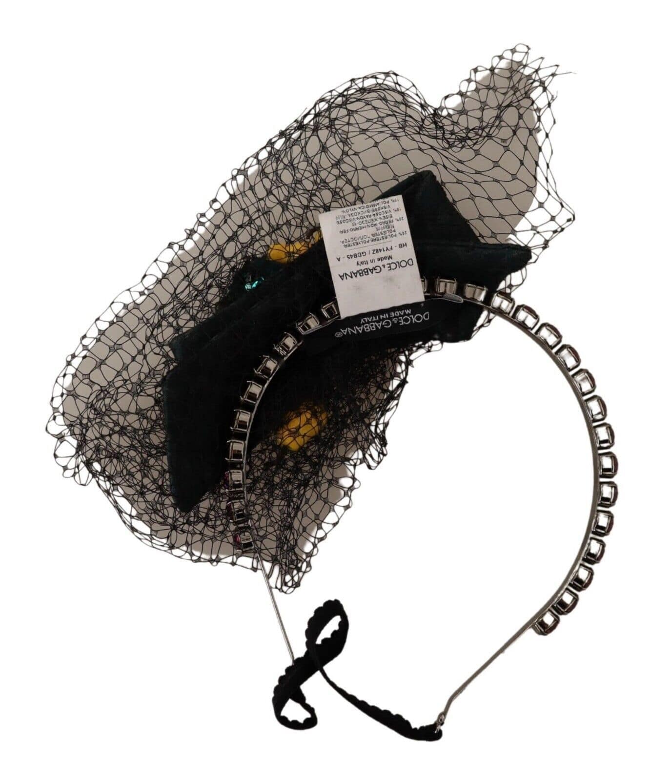 Dolce & Gabbana Silver Tiara Crystals Fruits Black Mesh Diadem Headband - Image 3