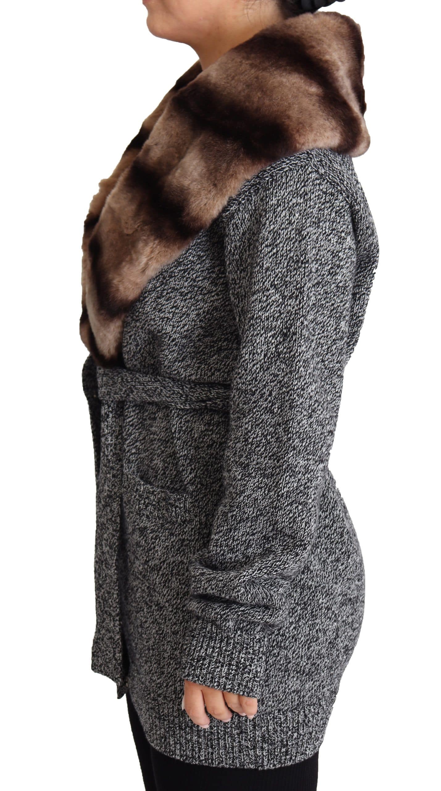 Dolce & Gabbana Gray Cardigan Fur Coat Cashmere Jacket - Image 2