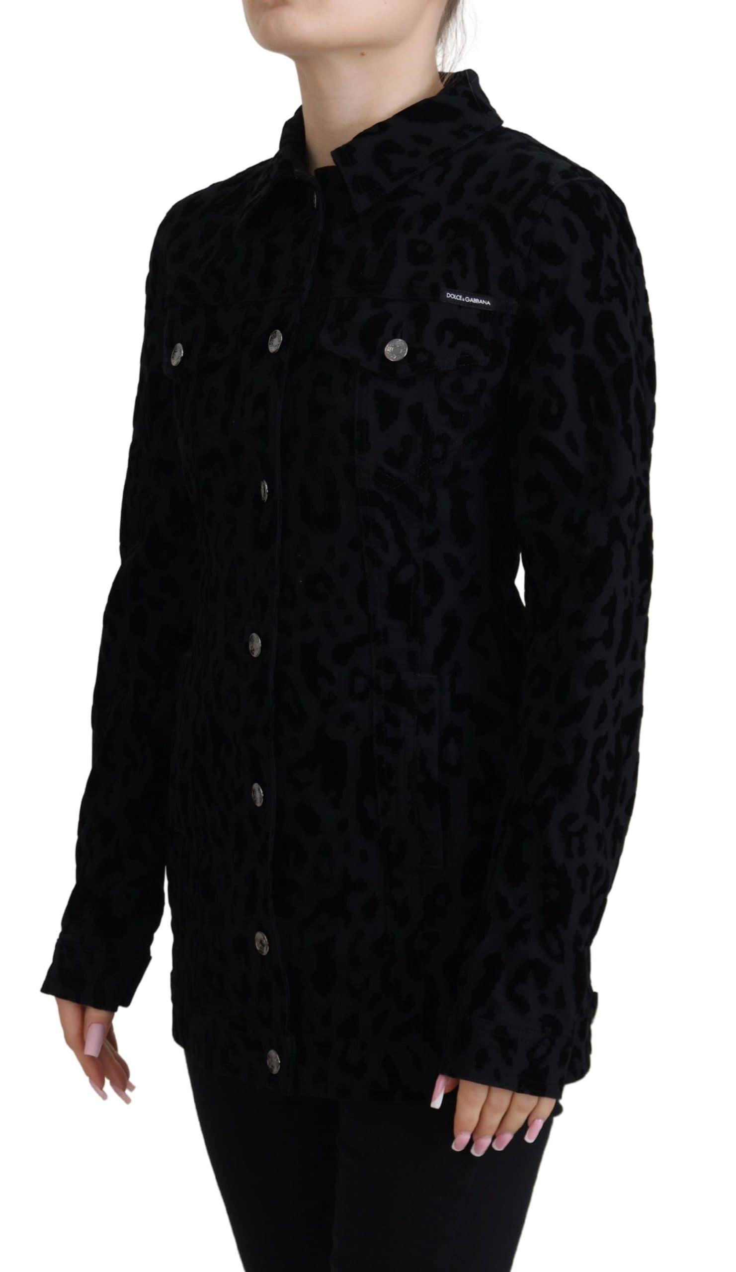 Dolce & Gabbana Black Leopard Long Sleeve Denim Cotton Jacket - Image 2