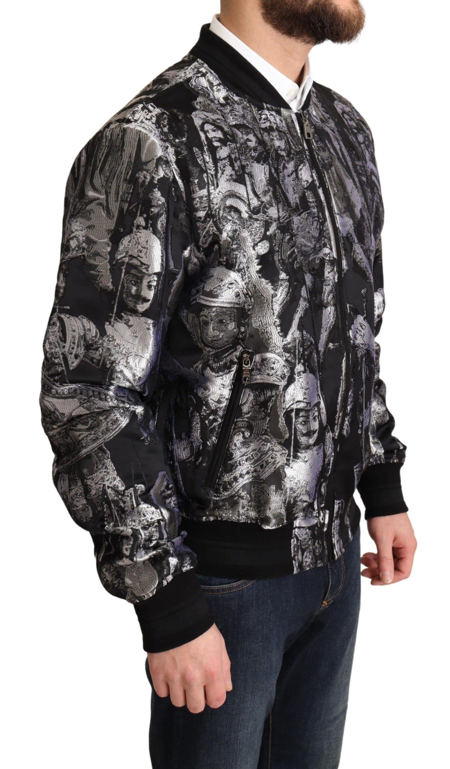 Dolce & Gabbana Black Silver Puppi Motive Bomber Jacket - Image 2