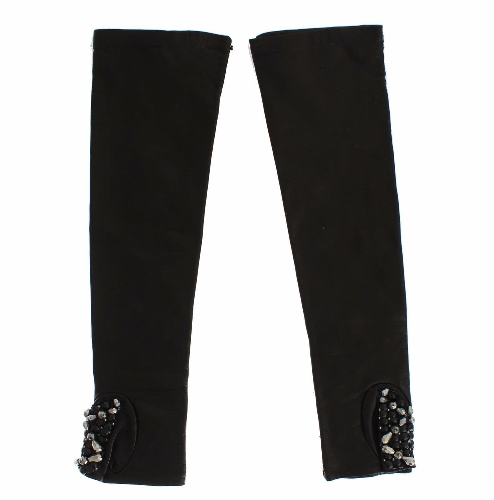 Dolce & Gabbana Black Leather Crystal Beaded Finger Free Gloves - Image 2