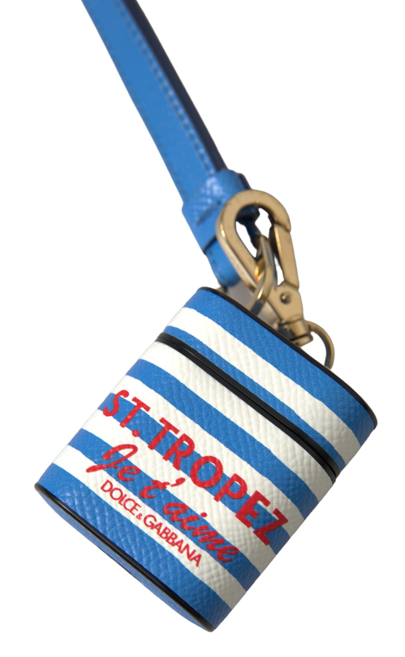 Dolce & Gabbana Blue Stripe Dauphine Leather Logo Print Airpod Case - Image 2