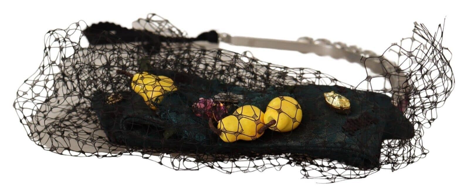 Dolce & Gabbana Silver Tiara Crystals Fruits Black Mesh Diadem Headband - Image 5
