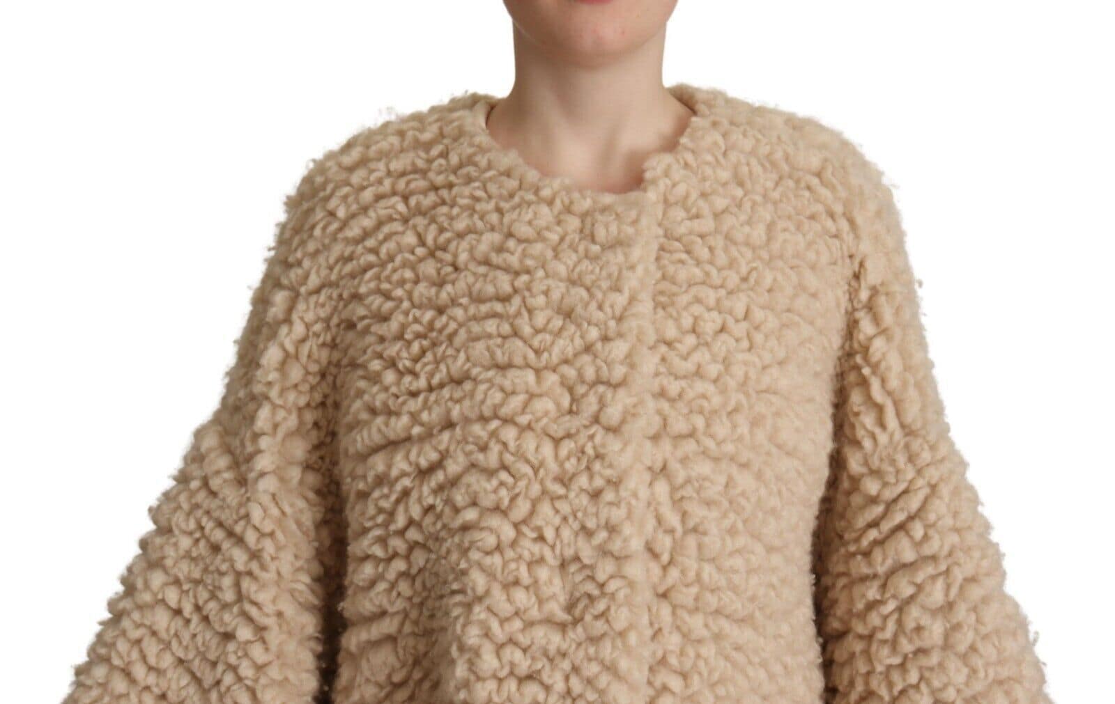 Dolce & Gabbana Beige Cashmere Wool Faux Fur Coat Jacket - Image 4