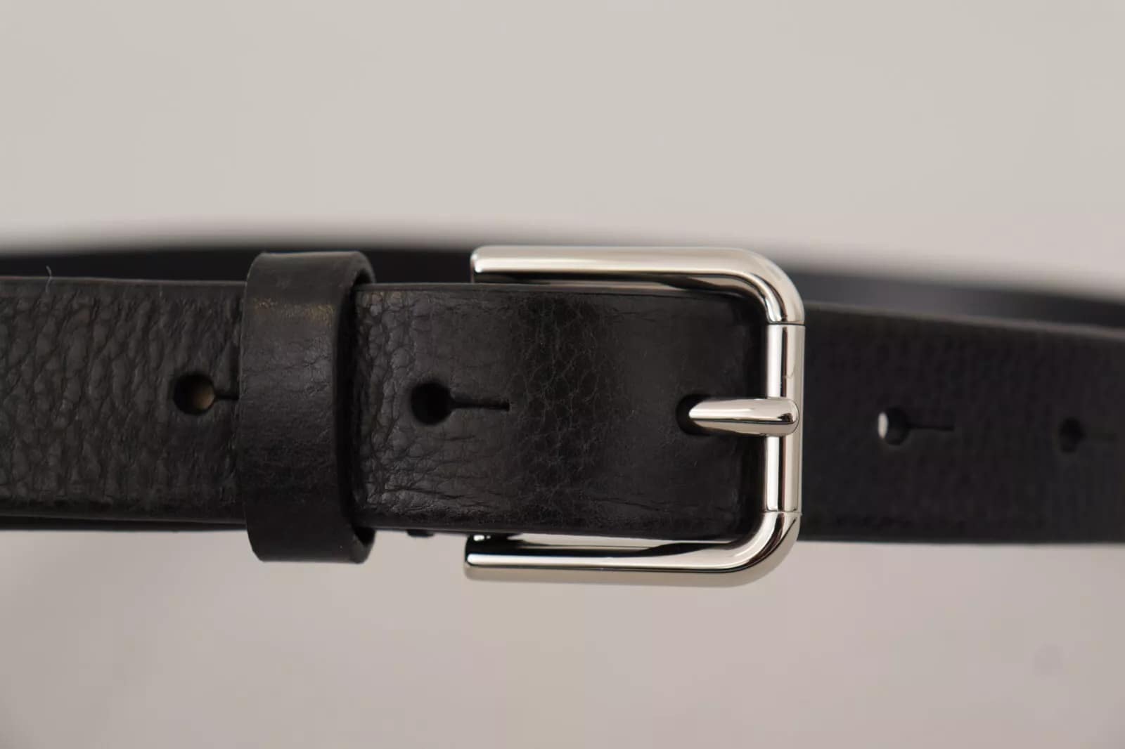 Dolce & Gabbana Calf Leather Silver Tone Black Metal Buckle Belt - Image 4