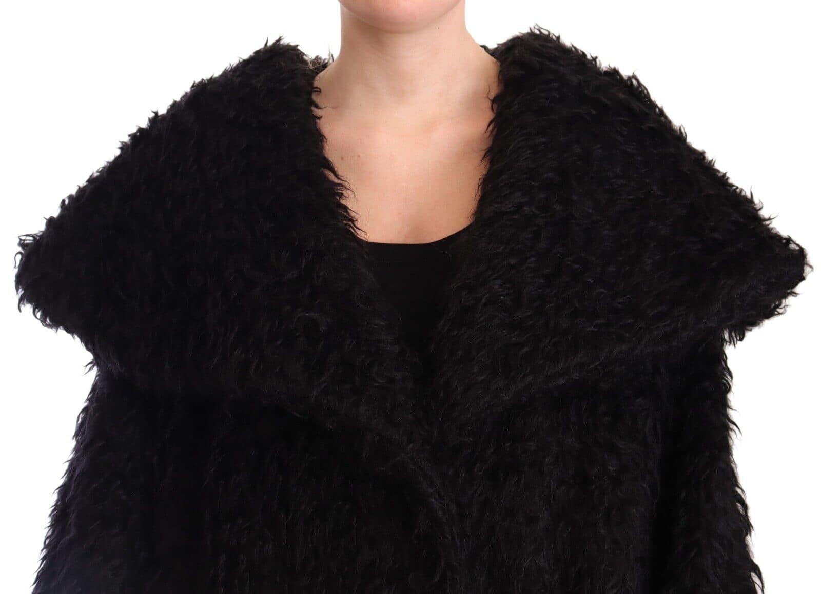 Dolce & Gabbana Black Mohair Fur Cape Trench Coat Jacket - Image 4