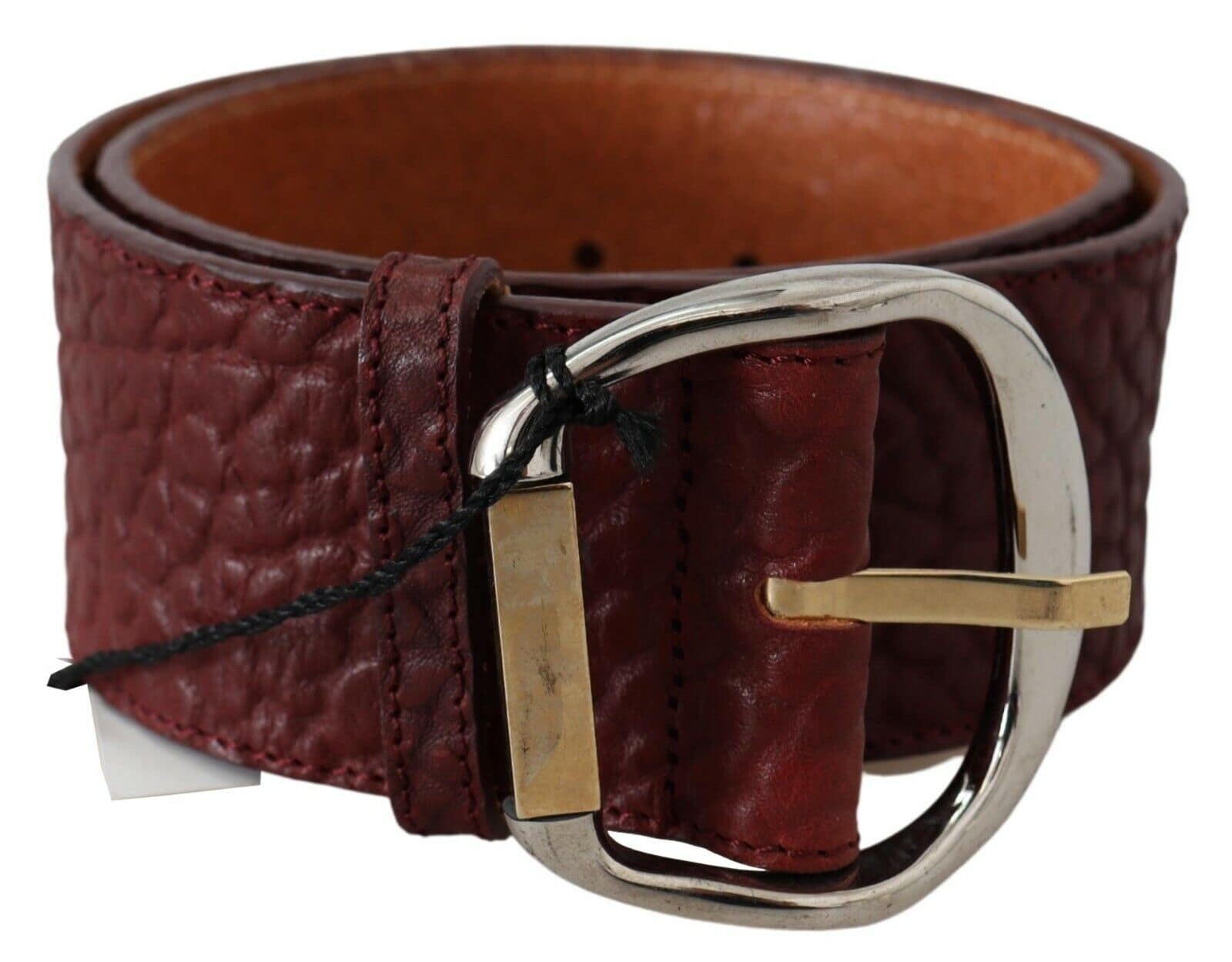 GF Ferre Bordeaux Wide Leather Waist Gold Silver Belt - Image 2