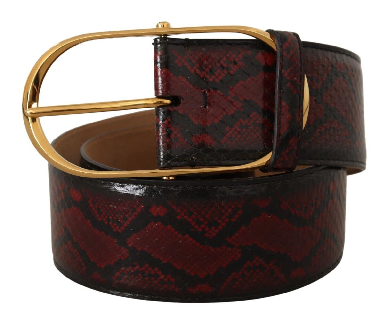 Dolce & Gabbana Red Exotic Leather Gold Oval Buckle Belt - Image 2