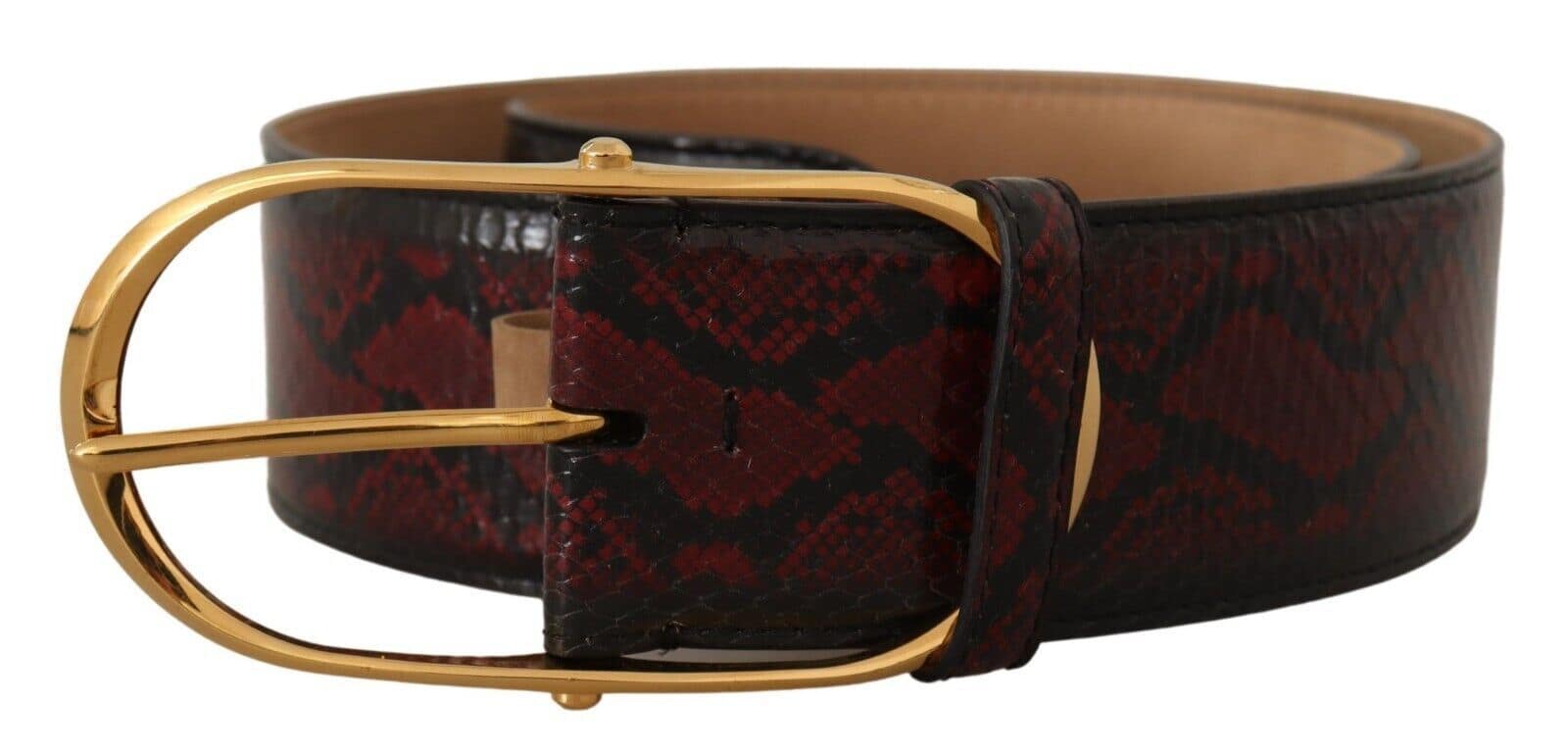 Dolce & Gabbana Red Exotic Leather Gold Oval Buckle Belt - Image 3