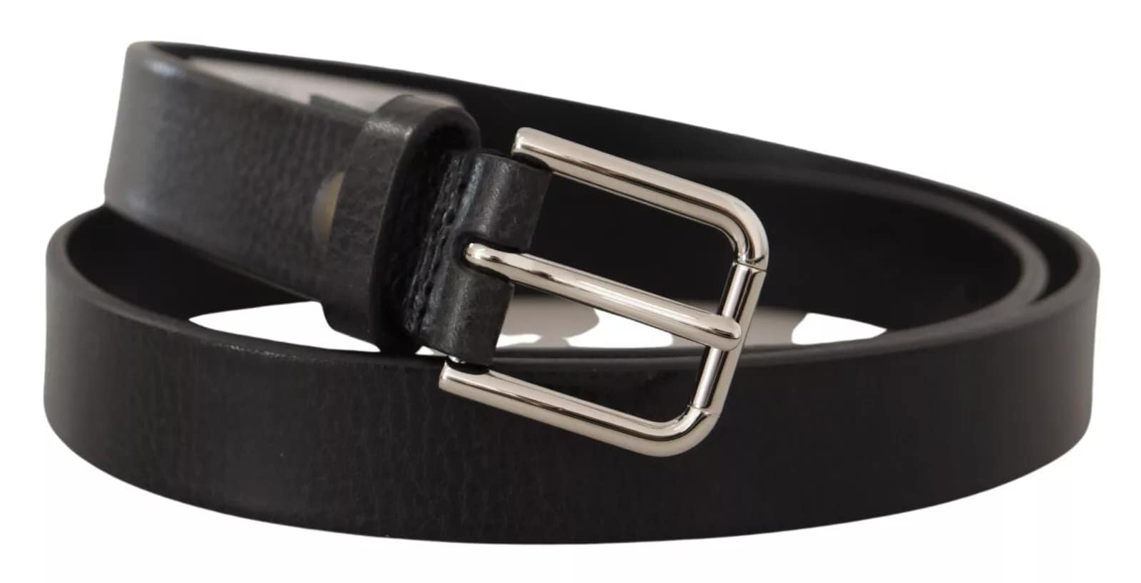Dolce & Gabbana Calf Leather Silver Tone Black Metal Buckle Belt - Image 2