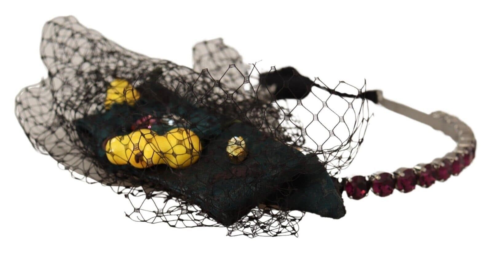 Dolce & Gabbana Silver Tiara Crystals Fruits Black Mesh Diadem Headband - Image 4