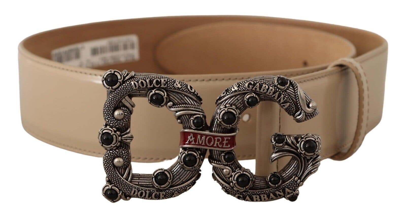 Dolce & Gabbana Beige Leather Silver Logo Buckle Amore Belt - Image 3