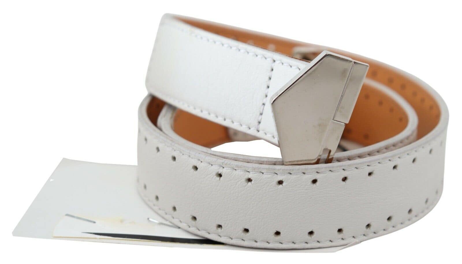 GF Ferre White Leather Hexagon Logo Buckle Waist Belt - Image 2