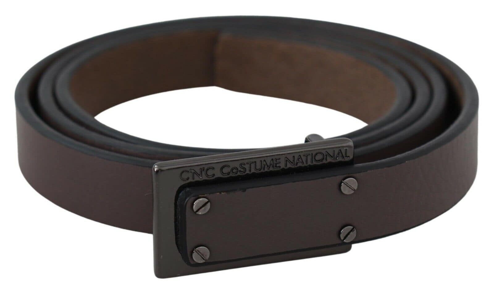 Costume National Brown Leather Tactical Logo Screw Buckle Belt - Image 3