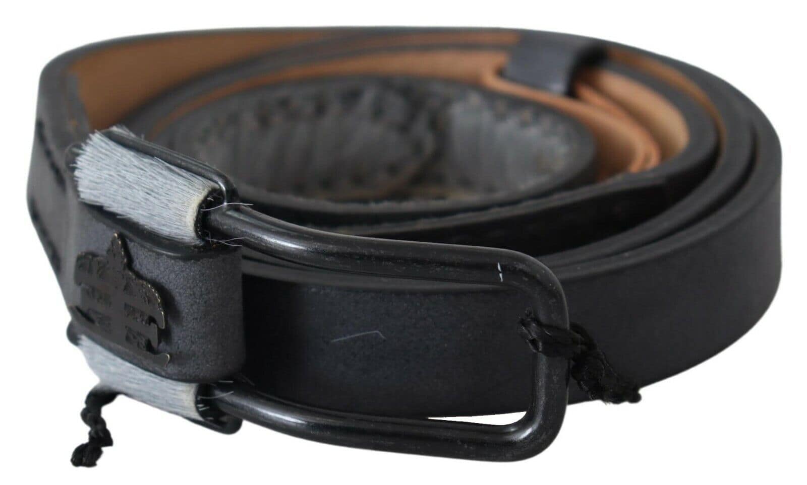 Ermanno Scervino Black Leather Fringes Logo Buckle Belt - Image 2