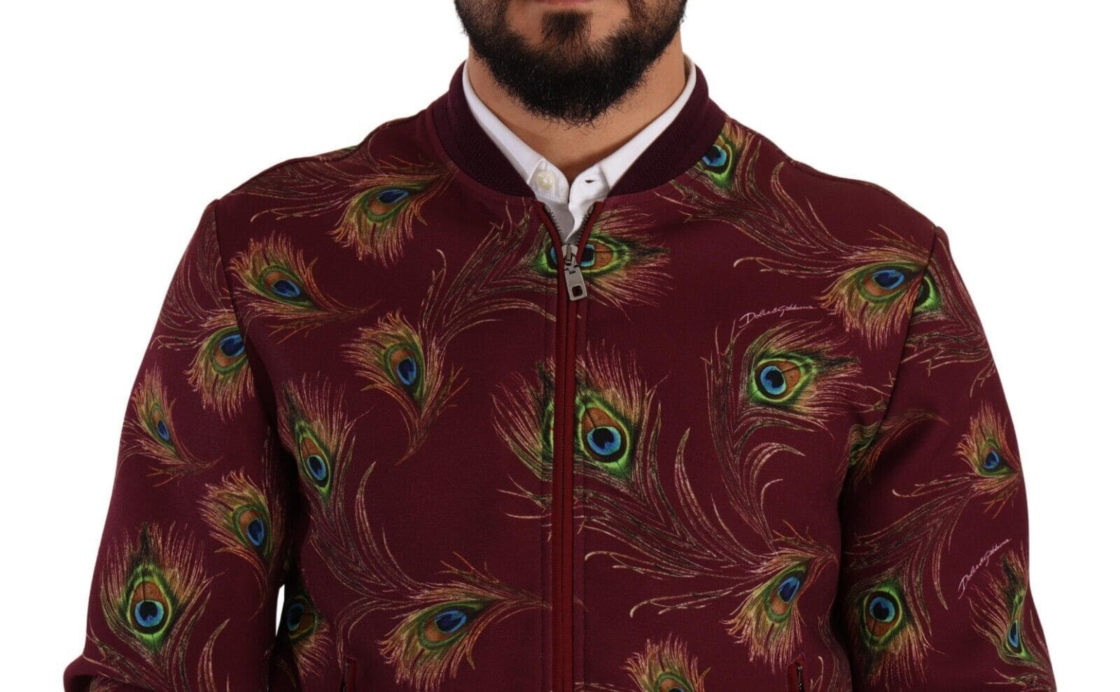 Dolce & Gabbana Red Peacock Polyester Stretch Full Zip Jacket - Image 3