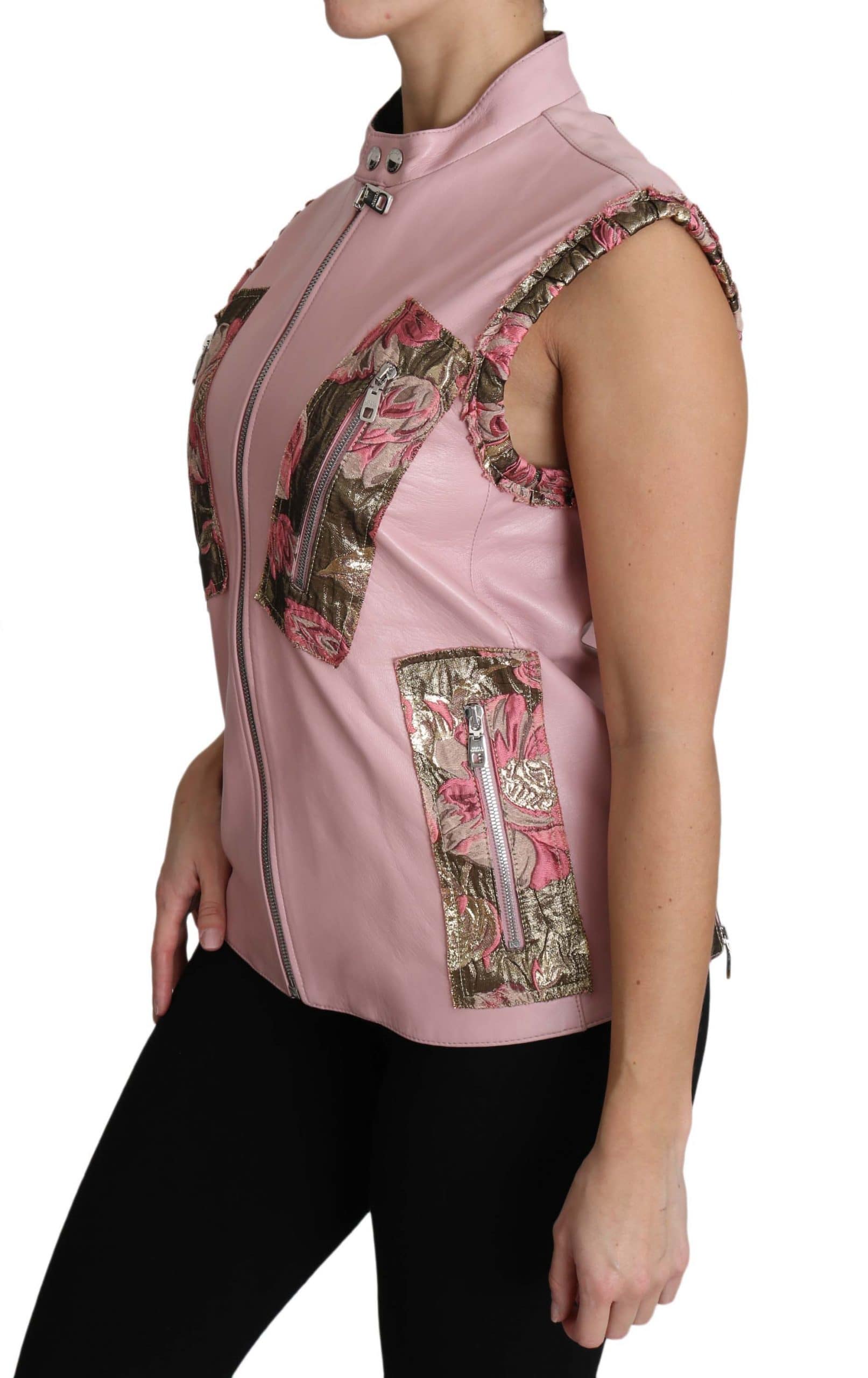 Dolce & Gabbana Pink Zippered Lamb Sleeveless Vest Leather Jacket - Image 2
