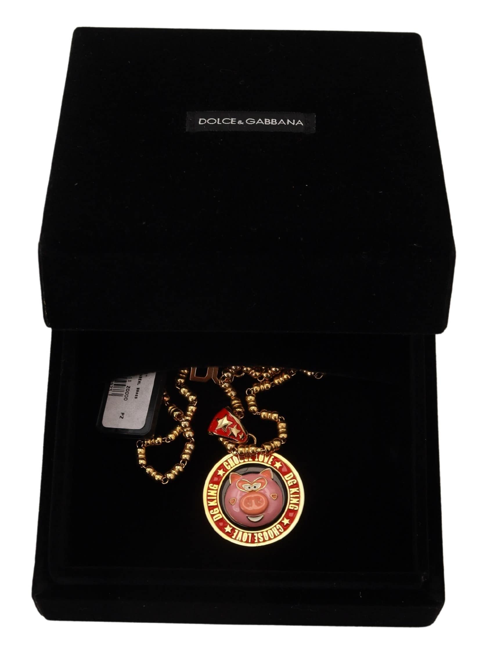 Dolce & Gabbana Gold Brass Chain SUPER PIG Pendant Logo Necklace - Image 8