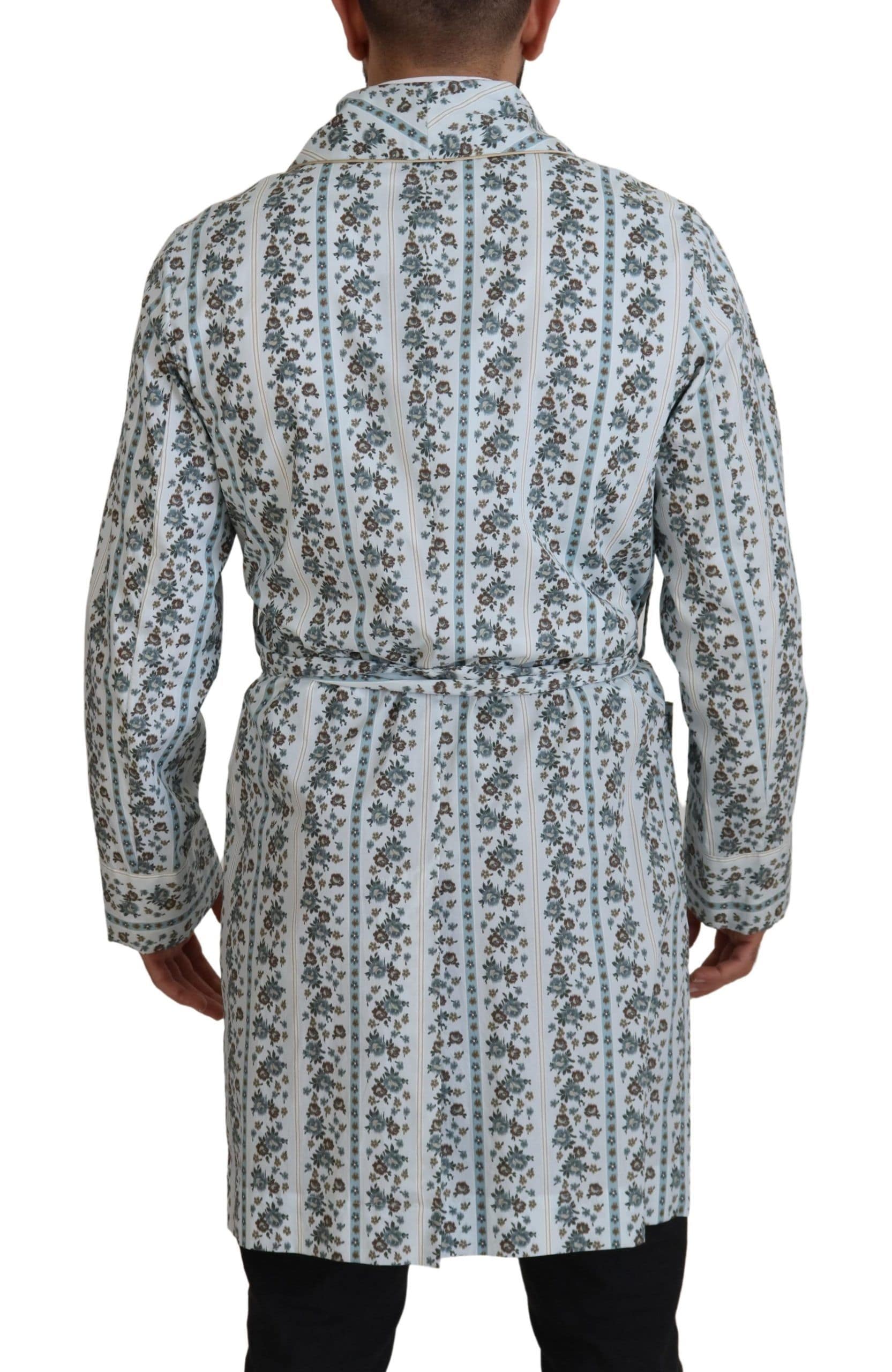 Dolce & Gabbana Blue Floral Cotton Robe Coat Jacket - Image 3