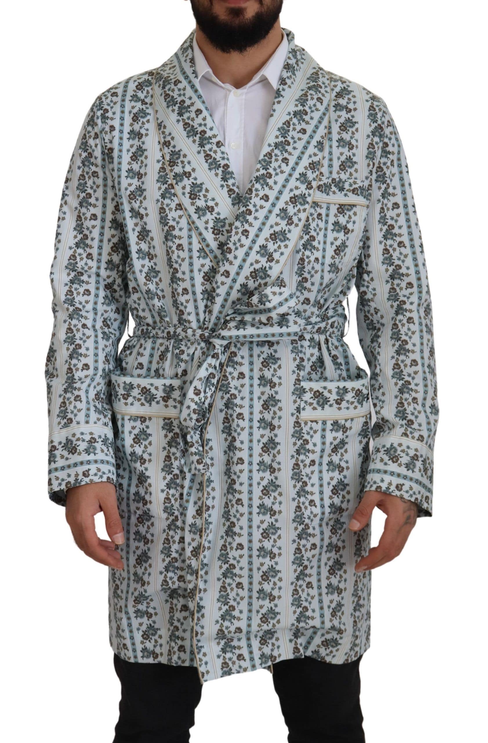 Dolce & Gabbana Blue Floral Cotton Robe Coat Jacket - Image 2