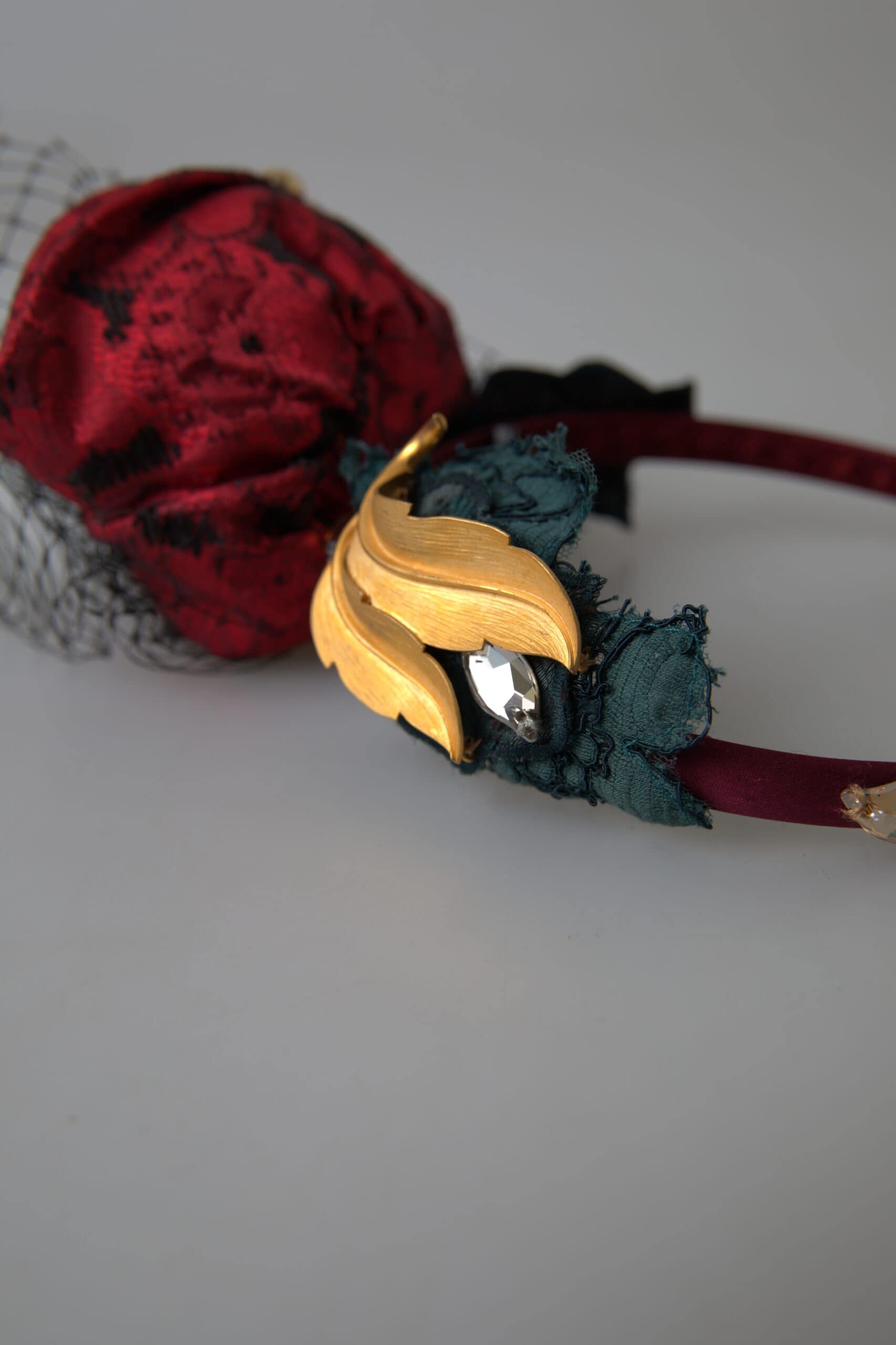 Dolce & Gabbana Red with multicolor Rose Silk Crystal Netted Logo Diadem Headband - Image 6