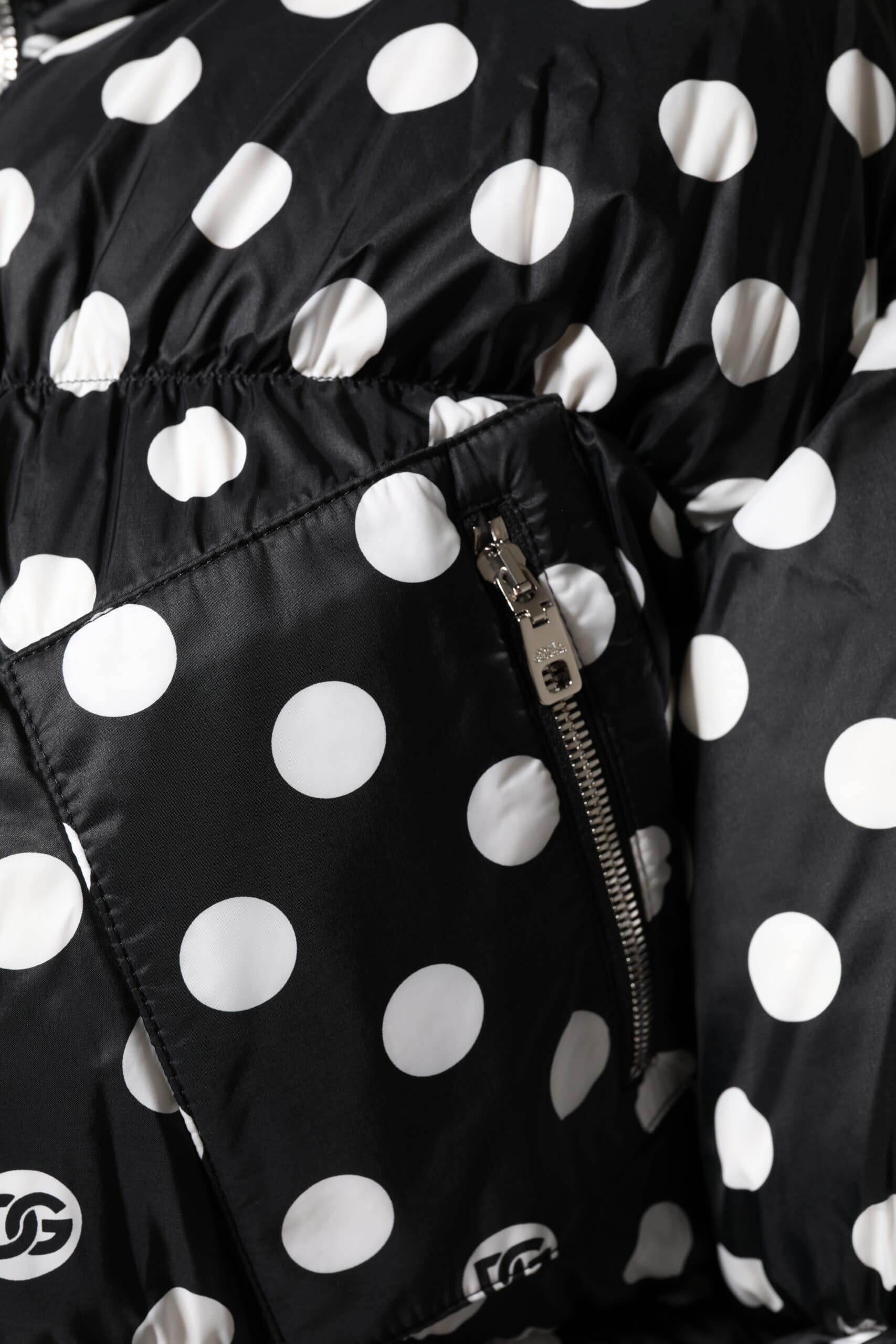 Dolce & Gabbana Black White Polka Dot Full Zip Puffer Jacket - Image 6