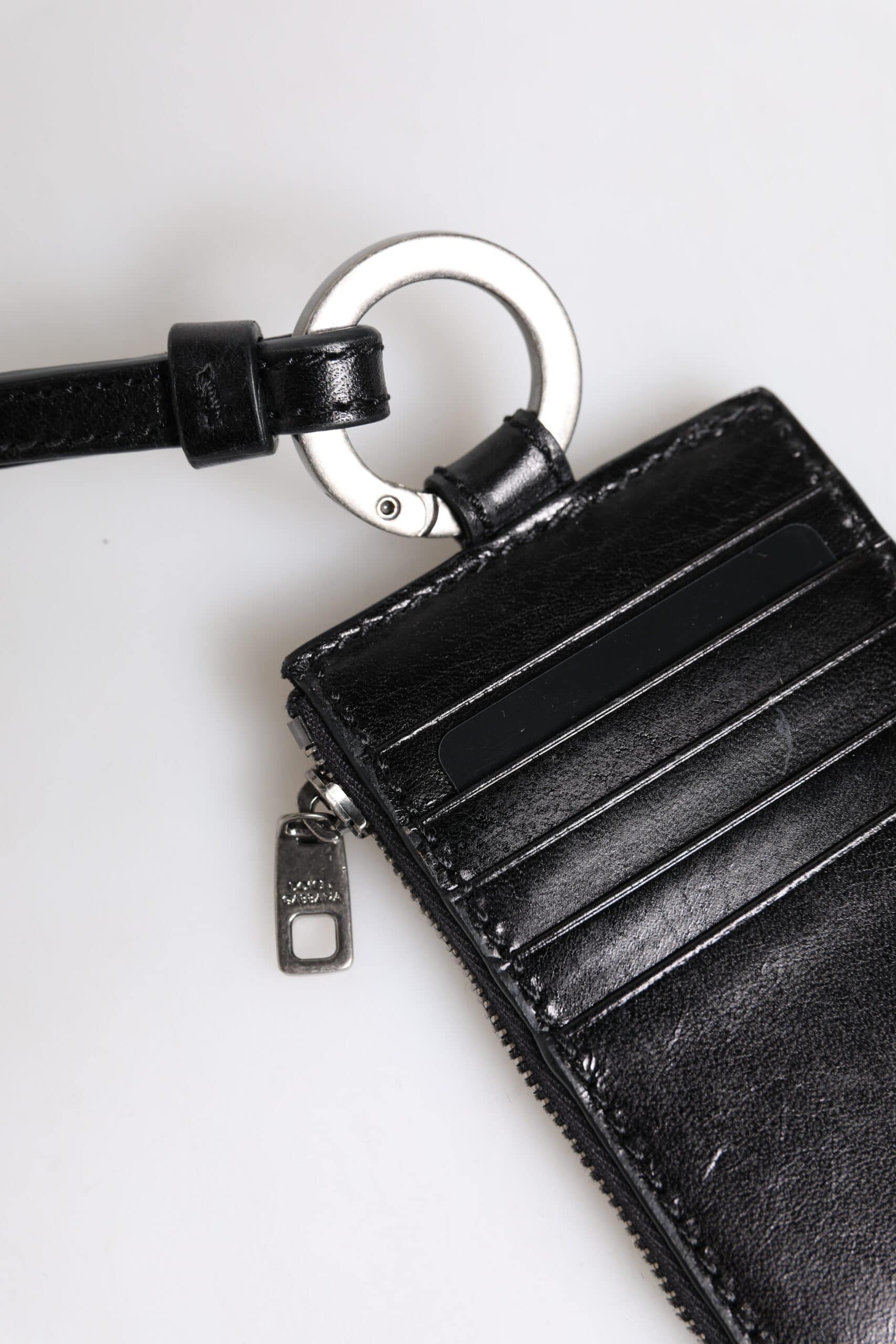 Dolce & Gabbana Black Leather Logo Embossed Lanyard Card Holder Wallet - Image 5