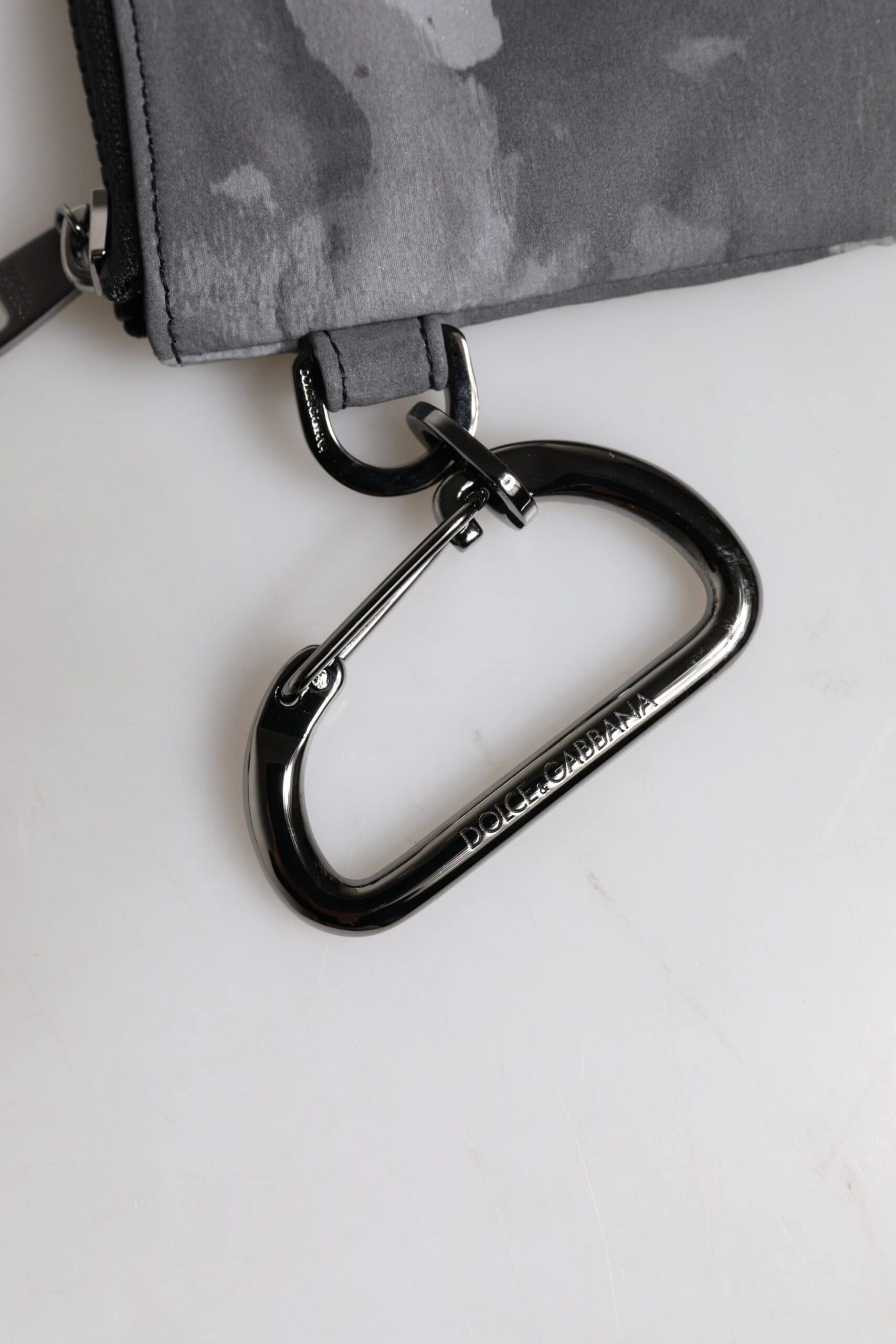 Dolce & Gabbana Black Gray Camouflage Logo Plaque Keyring Pouch Bag - Image 6