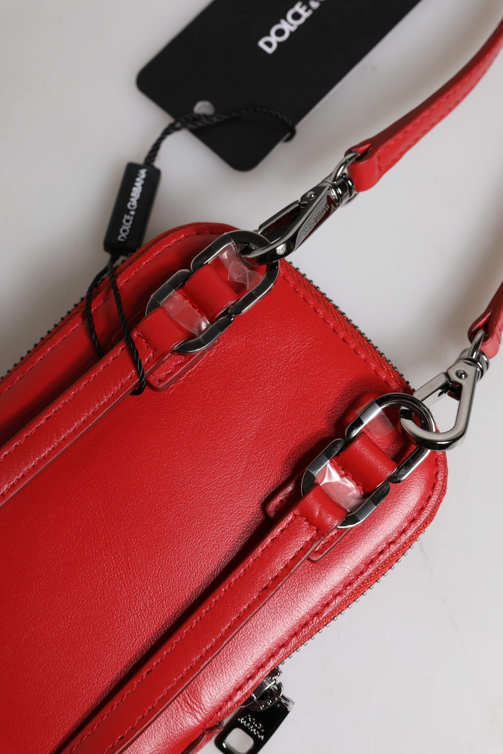Dolce & Gabbana Red Leather Purse Phone Sling Crossbody Neck Strap Bag - Image 6