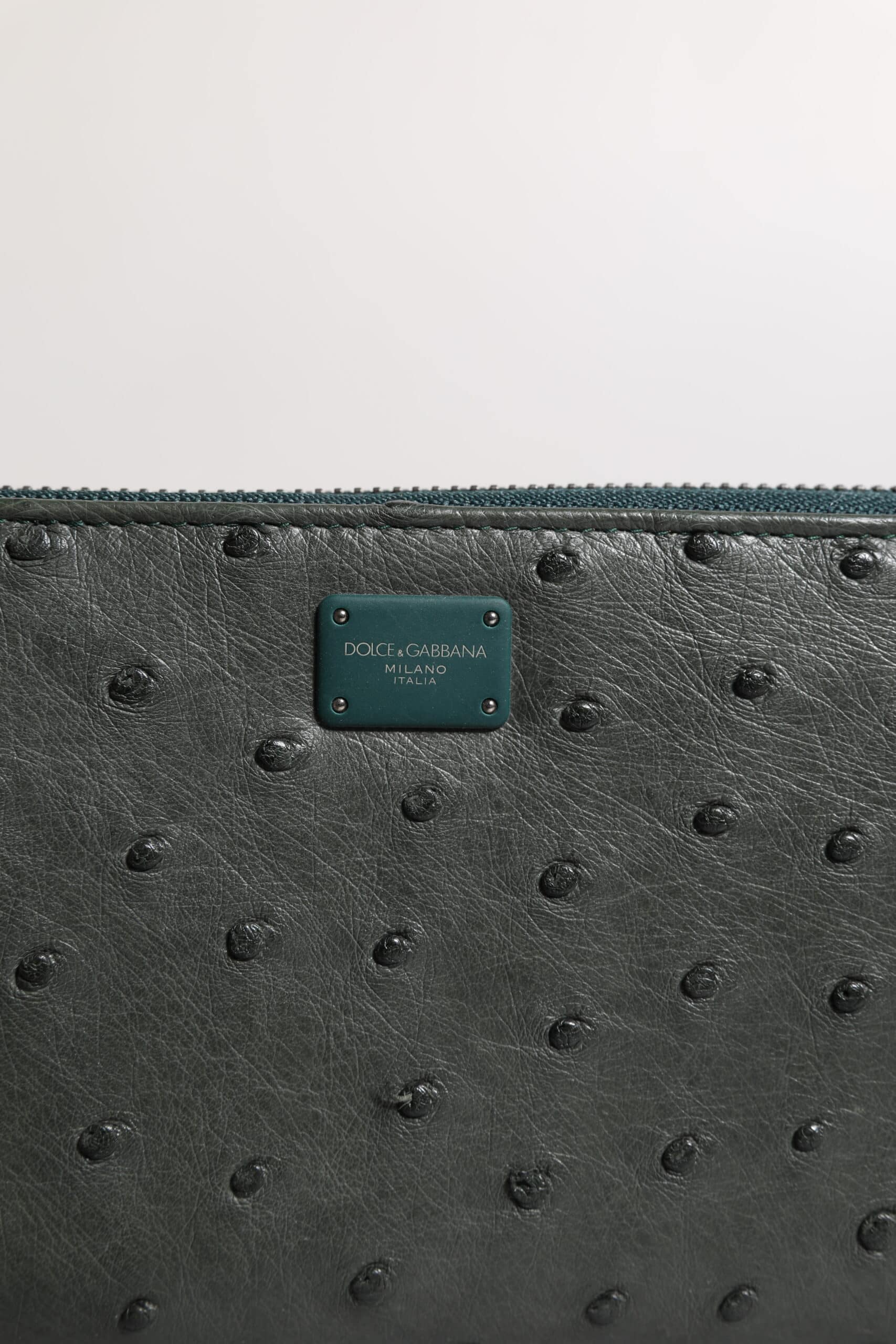Dolce & Gabbana Green Ostrich Logo Plaque Zip Around Continental Wallet - Image 3