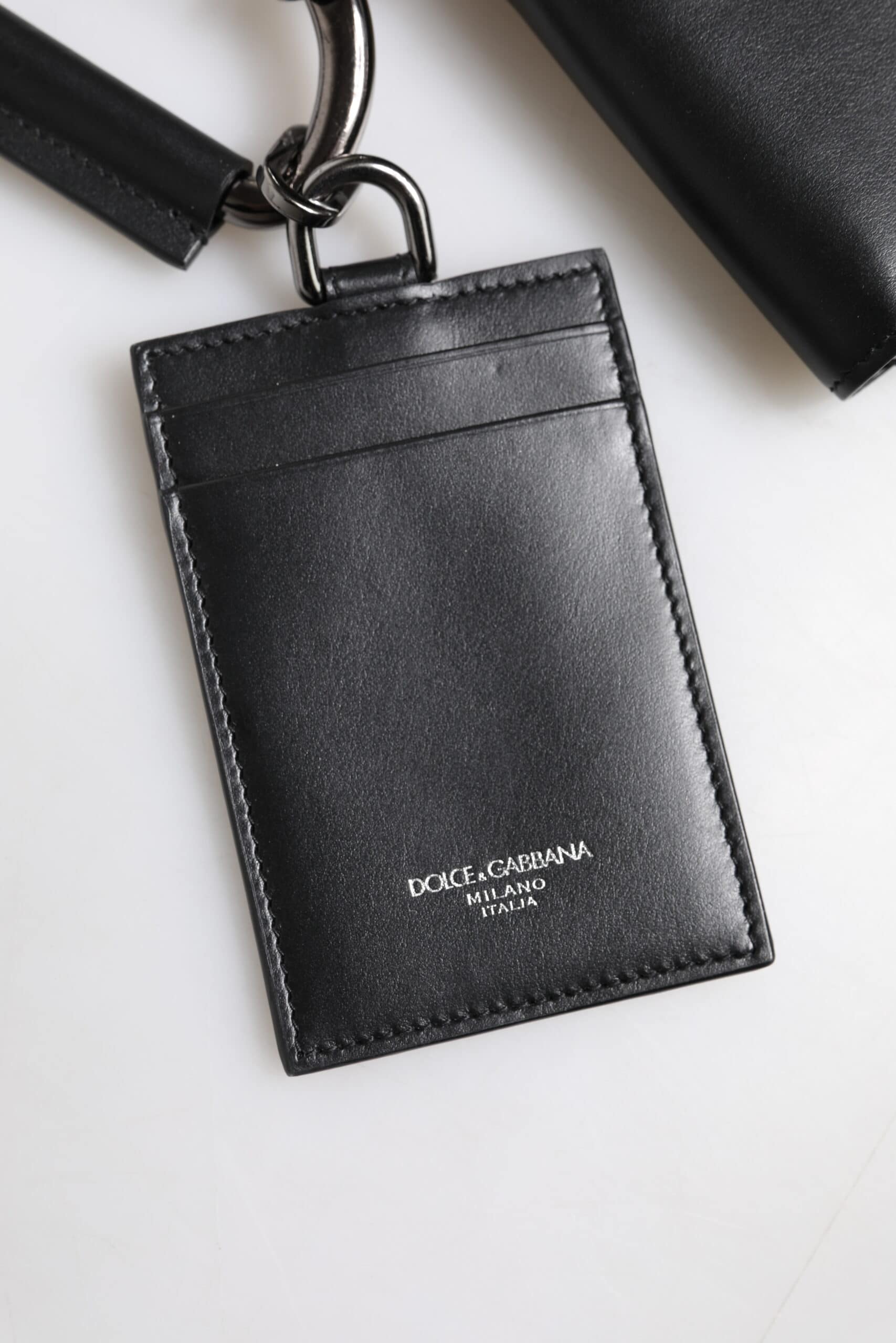 Dolce & Gabbana Black Leather Lanyard Zip Around Card Holder Wallet - Image 3