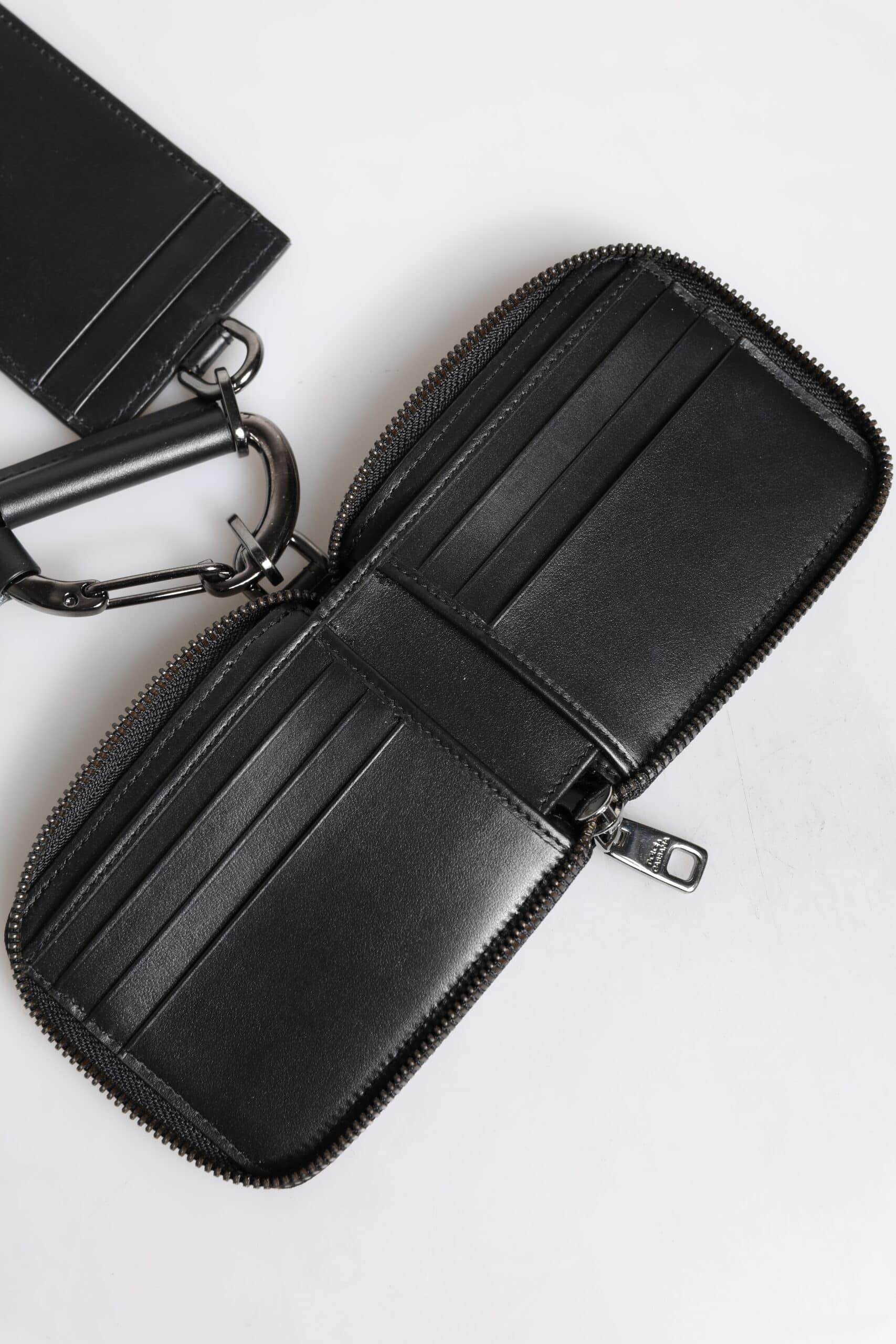 Dolce & Gabbana Black Leather Lanyard Zip Around Card Holder Wallet - Image 7