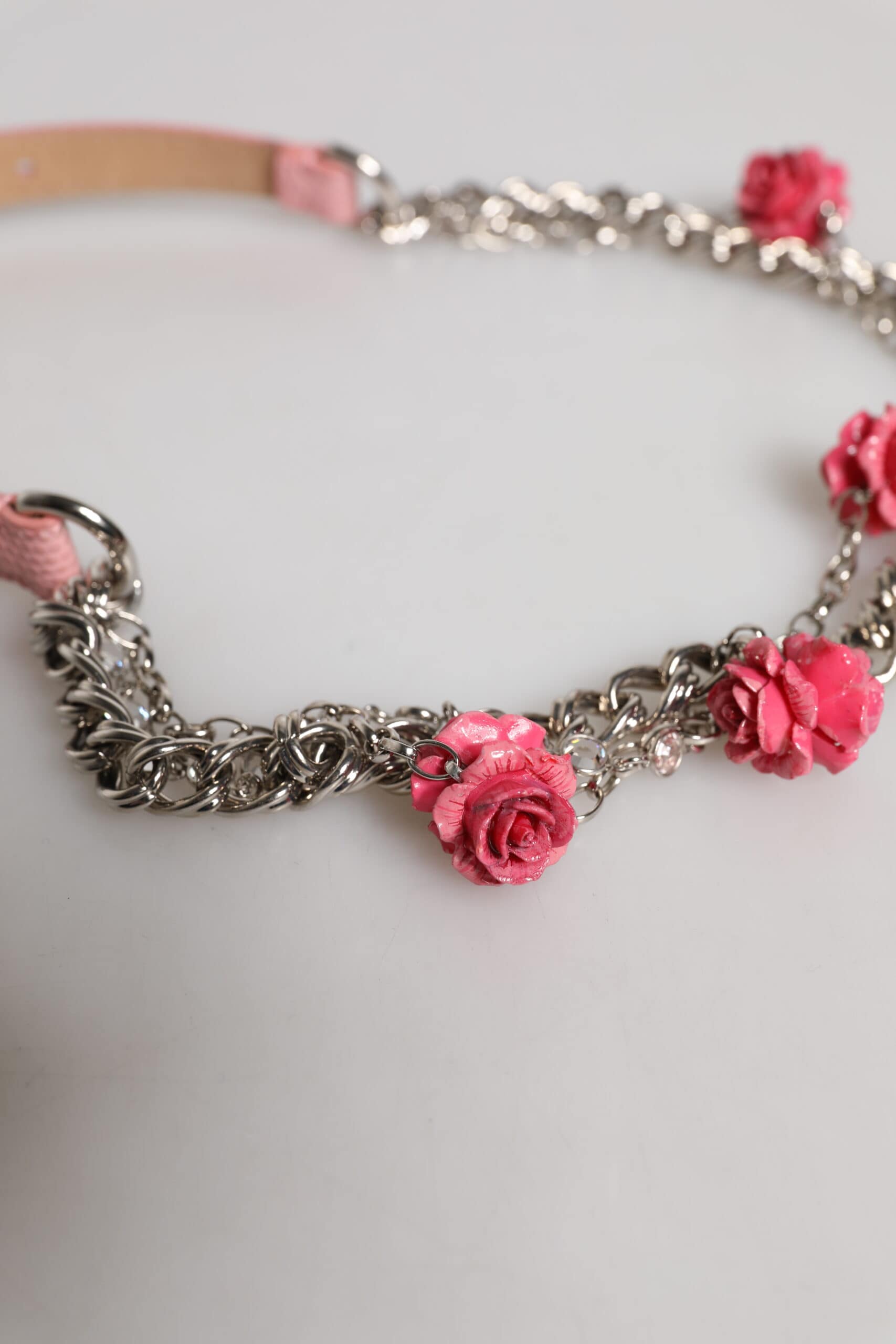 Dolce & Gabbana Pink Embelished Roses Textured Leather Belt - Image 4