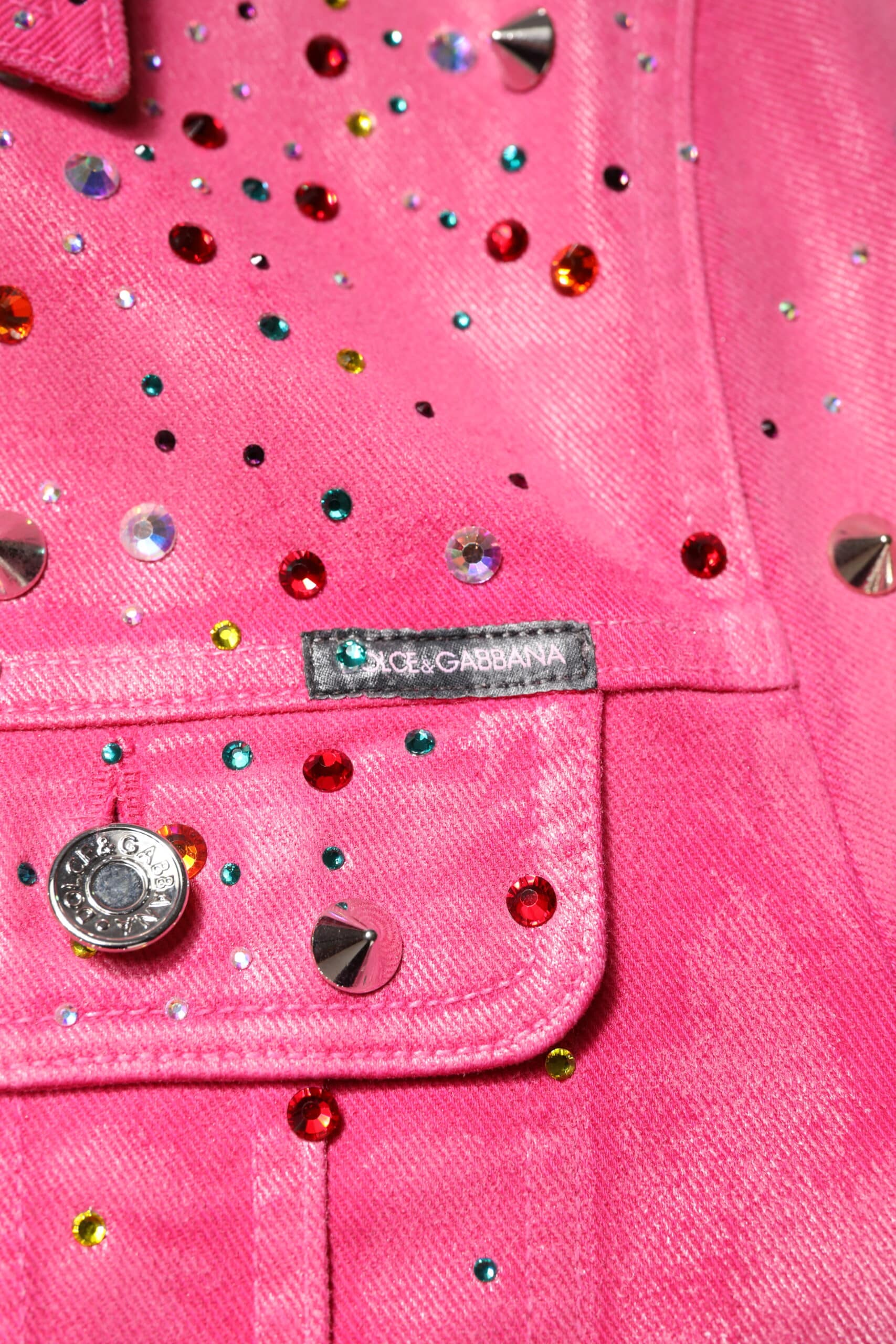 Dolce & Gabbana Pink Crystal Embellished Cotton Denim Jacket - Image 6