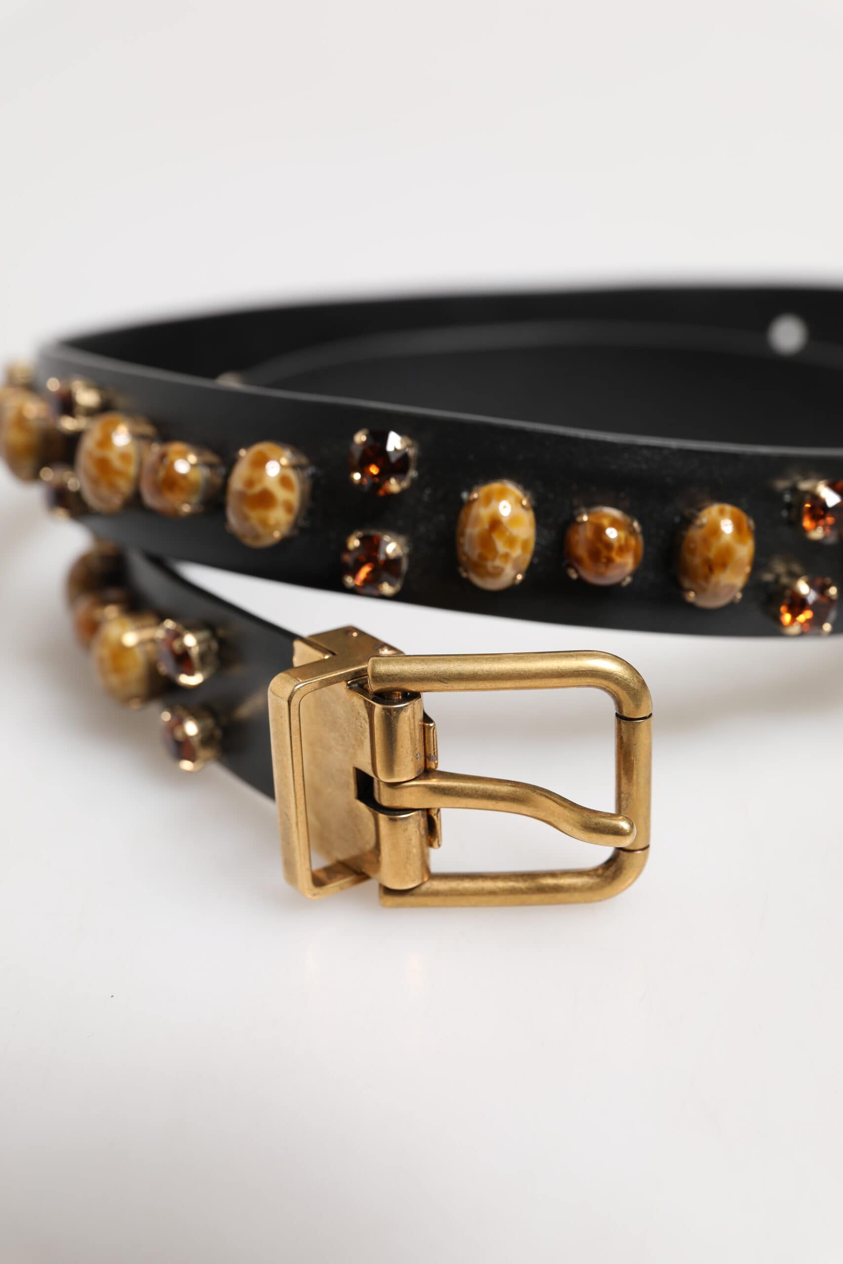 Dolce & Gabbana Black Leather Studded Gold Tone Buckle Belt - Image 5