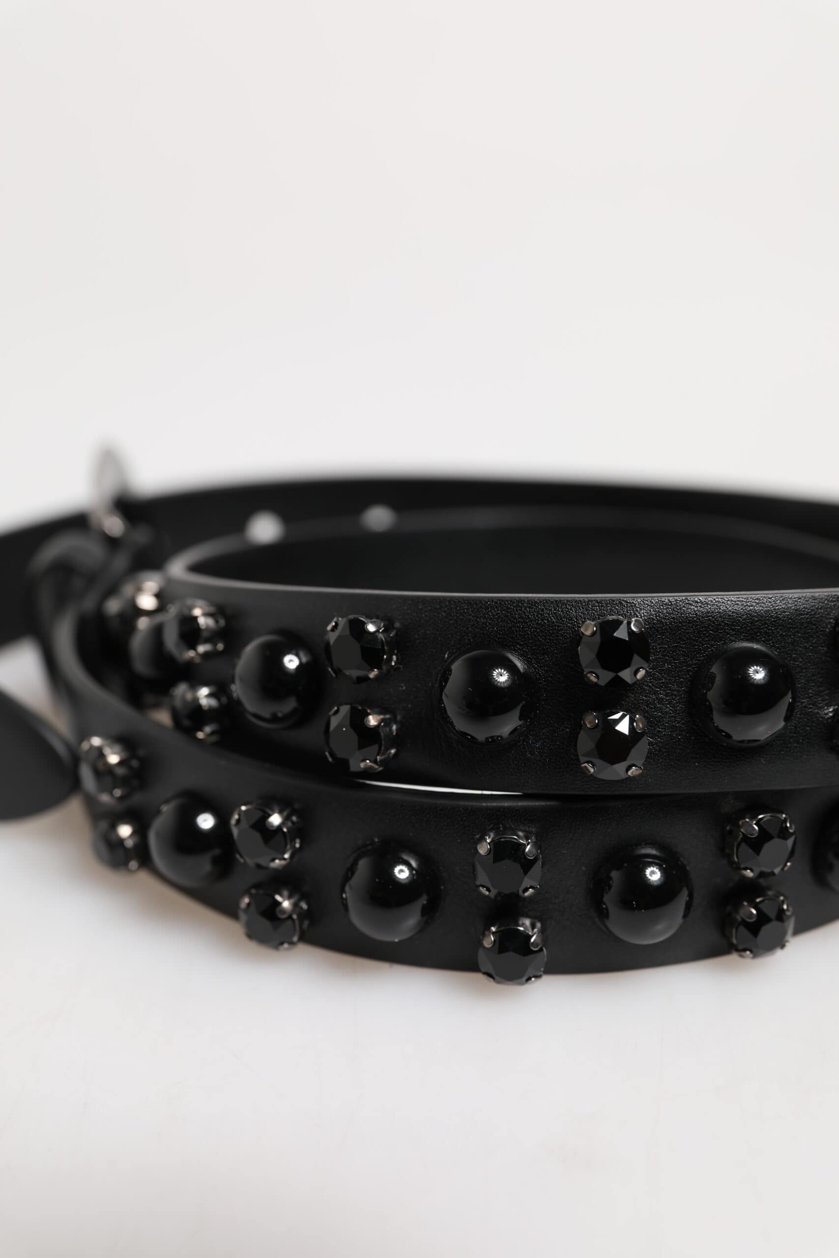 Dolce & Gabbana Black Studded Leather Metal Logo Buckle Belt - Image 7