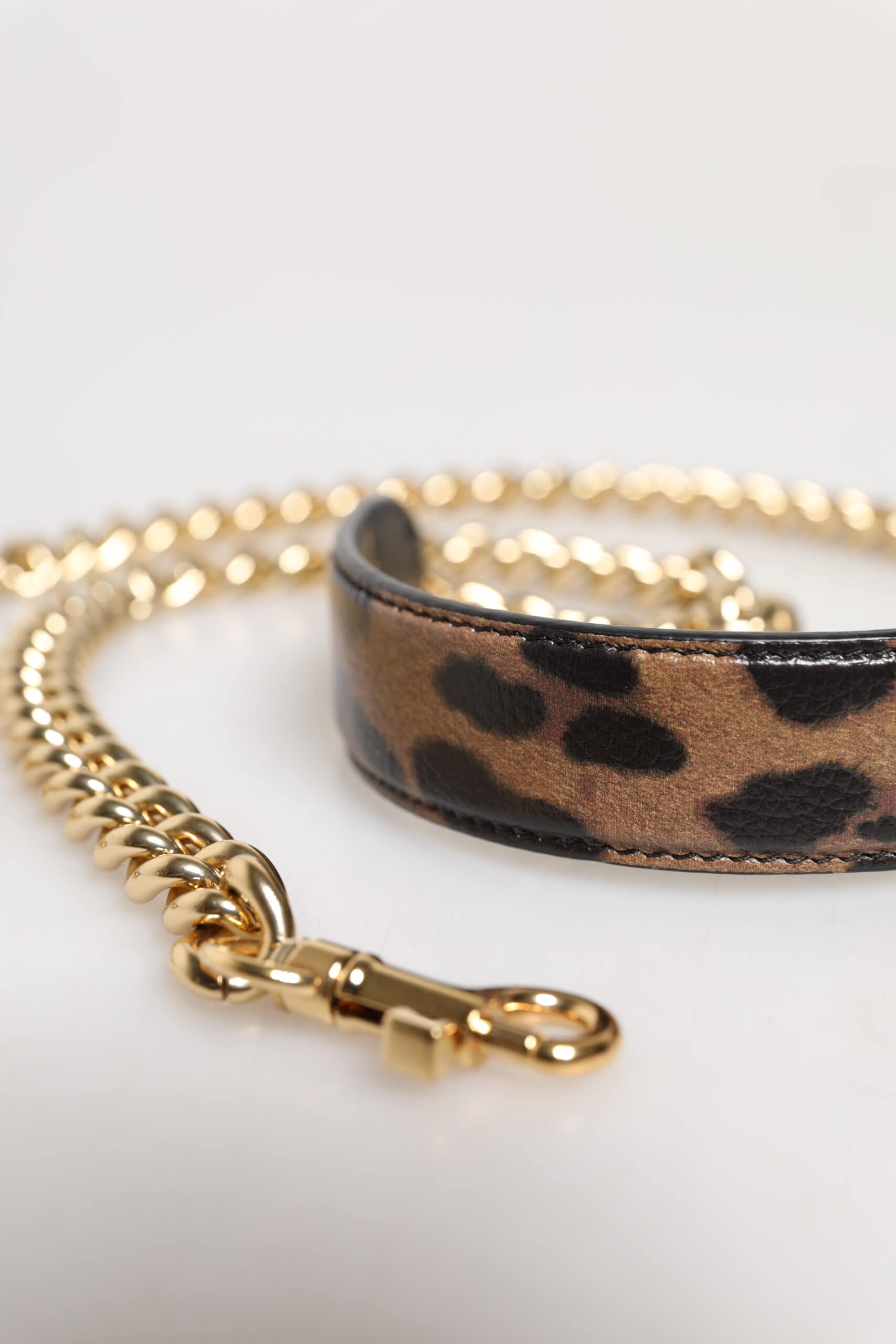 Dolce & Gabbana Brown Leopard Gold Brass Chain Accessory Shoulder Strap - Image 6