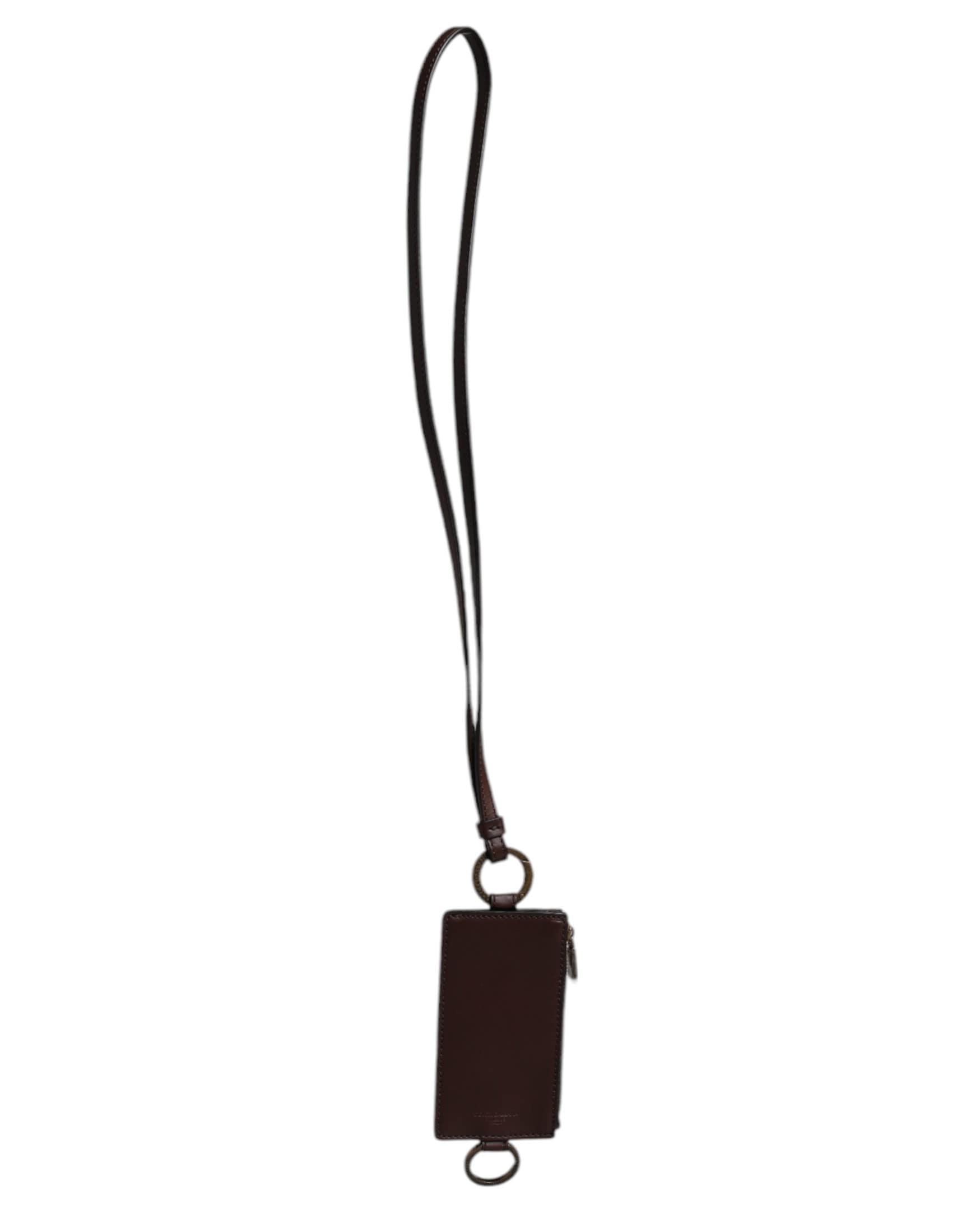 Dolce & Gabbana Brown Calf Leather Lanyard Logo Card Holder Wallet - Image 2