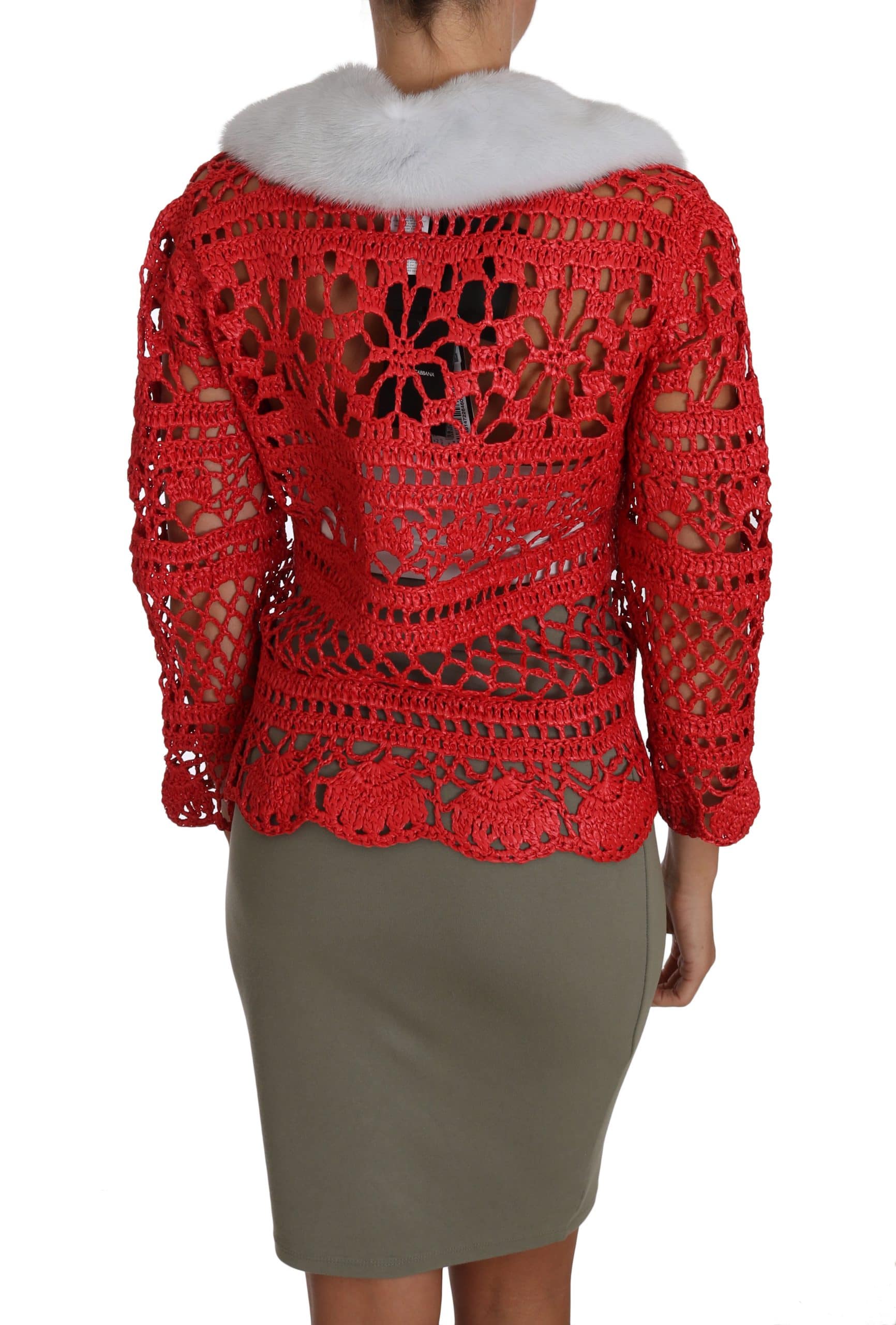 Dolce & Gabbana Red Cardigan Crochet Knit Raffia Sweater - Image 2
