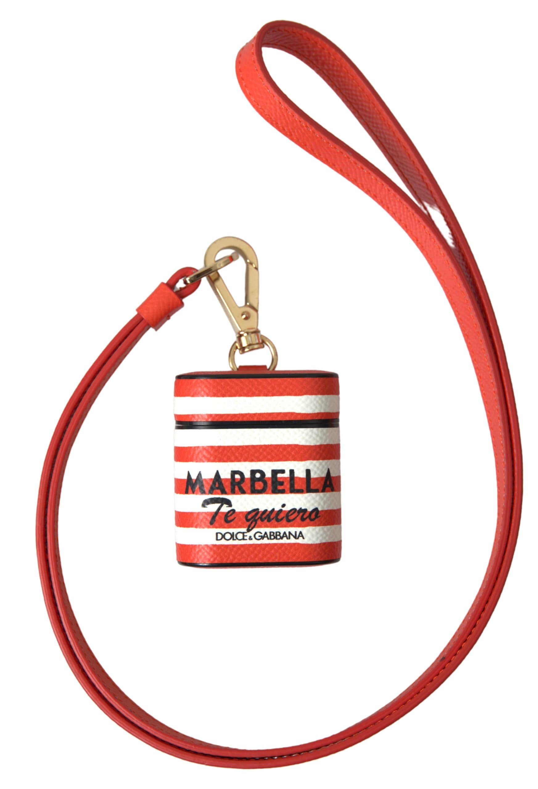 Dolce & Gabbana Orange Stripe Dauphine Leather Logo Strap Airpod Case - Image 5