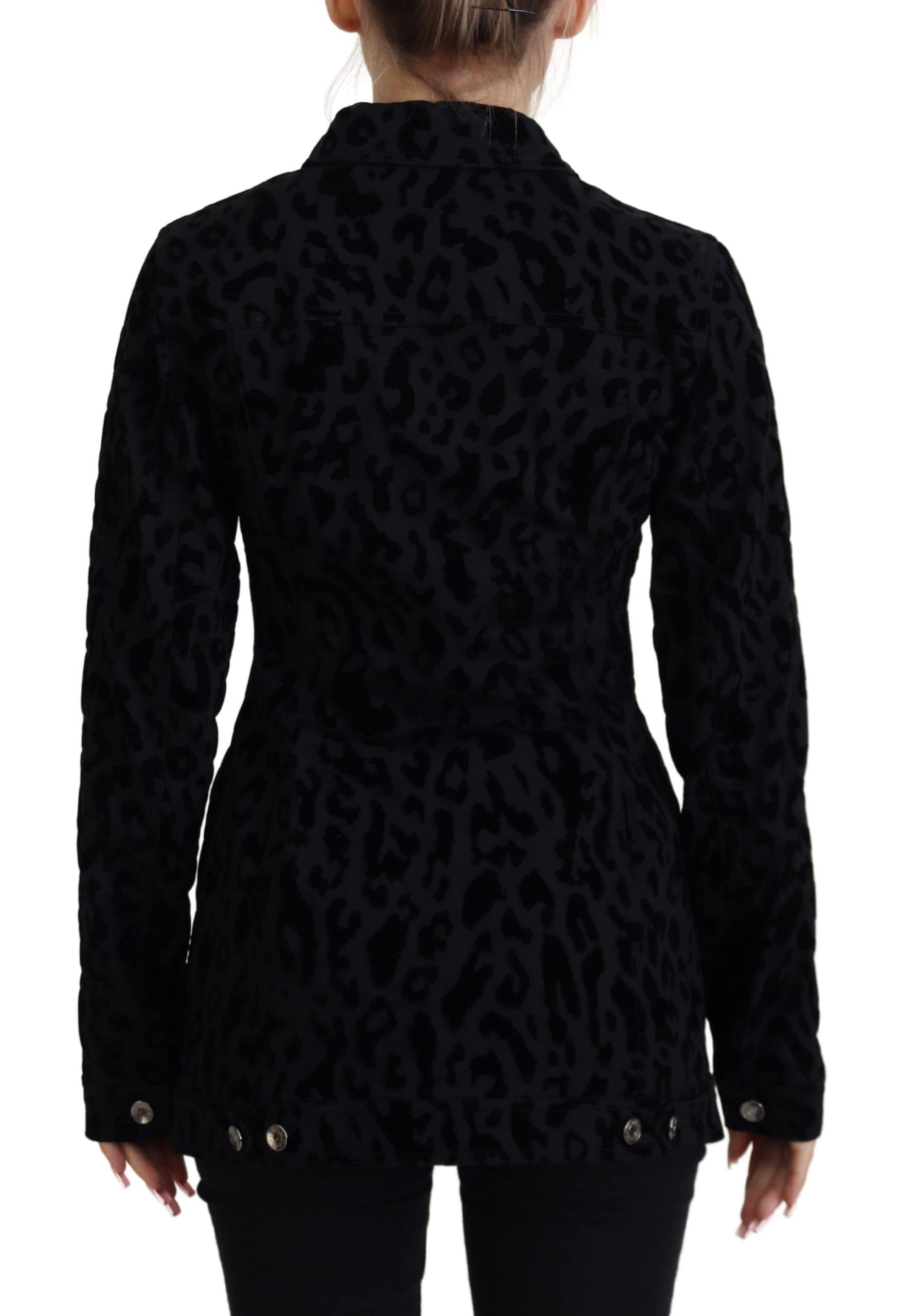 Dolce & Gabbana Black Leopard Long Sleeve Denim Cotton Jacket - Image 3