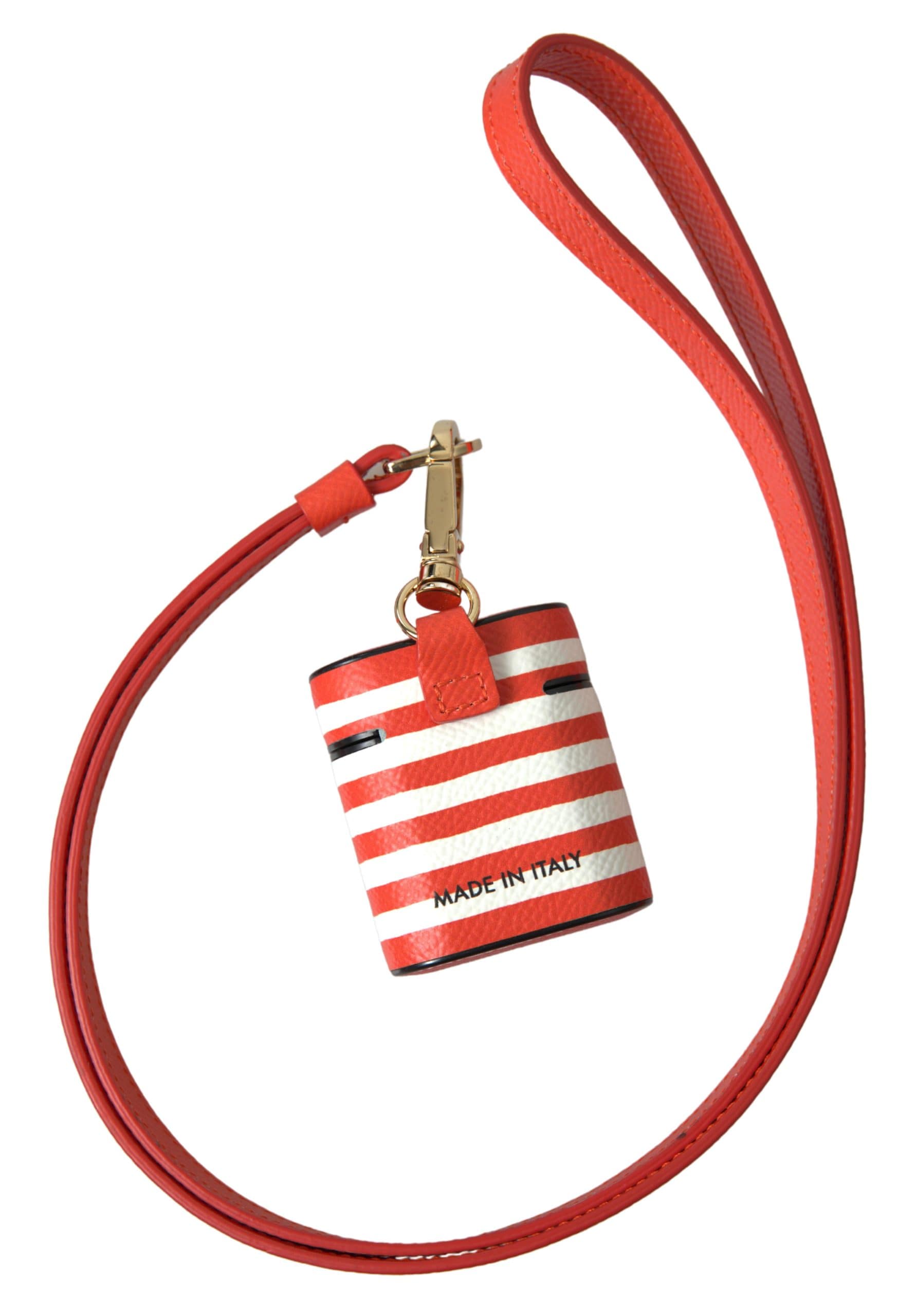 Dolce & Gabbana Orange Stripe Dauphine Leather Logo Strap Airpod Case - Image 2