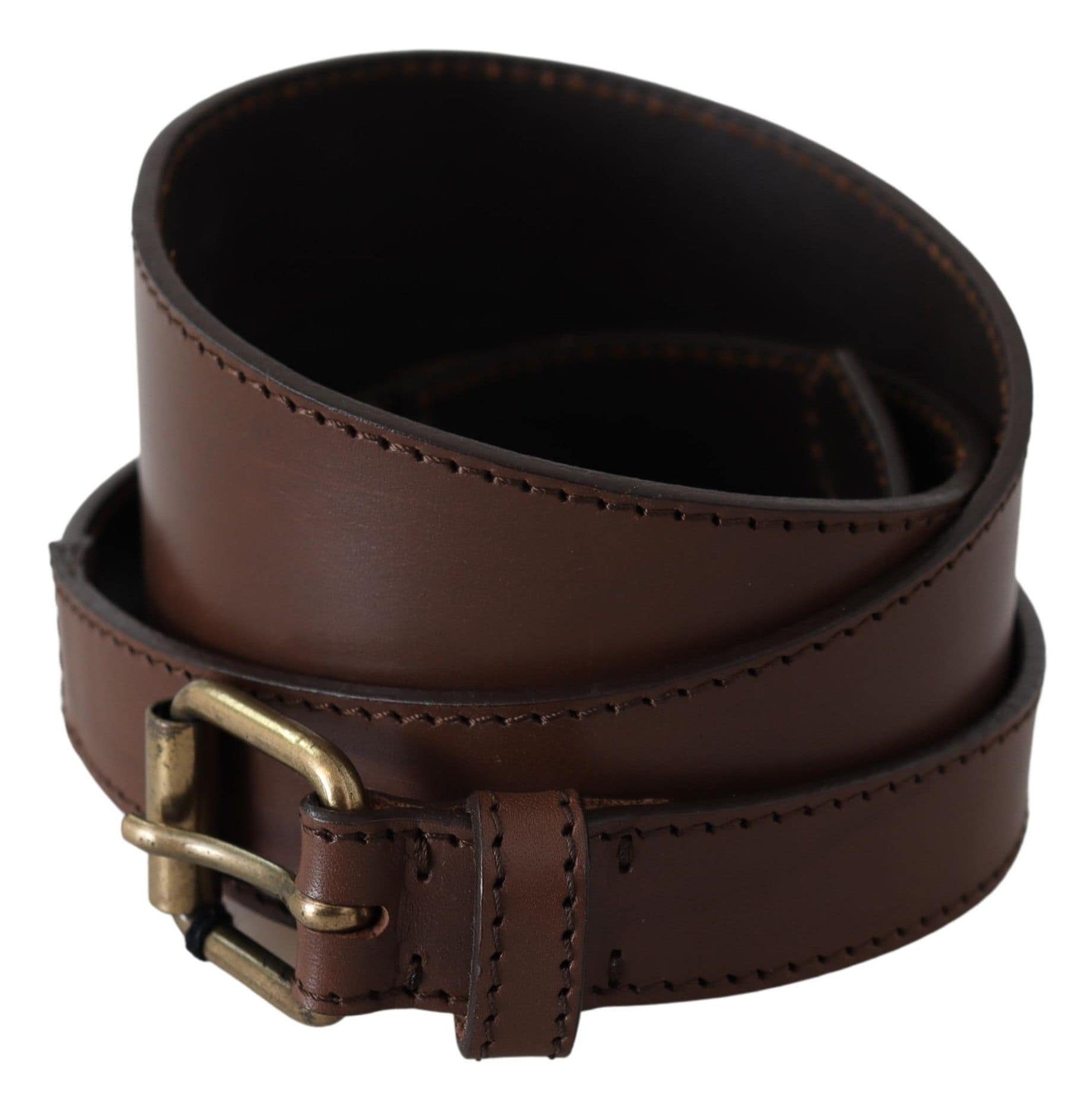 PLEIN SUD Brown Leather Gold Metal Buckle Belt - Image 3