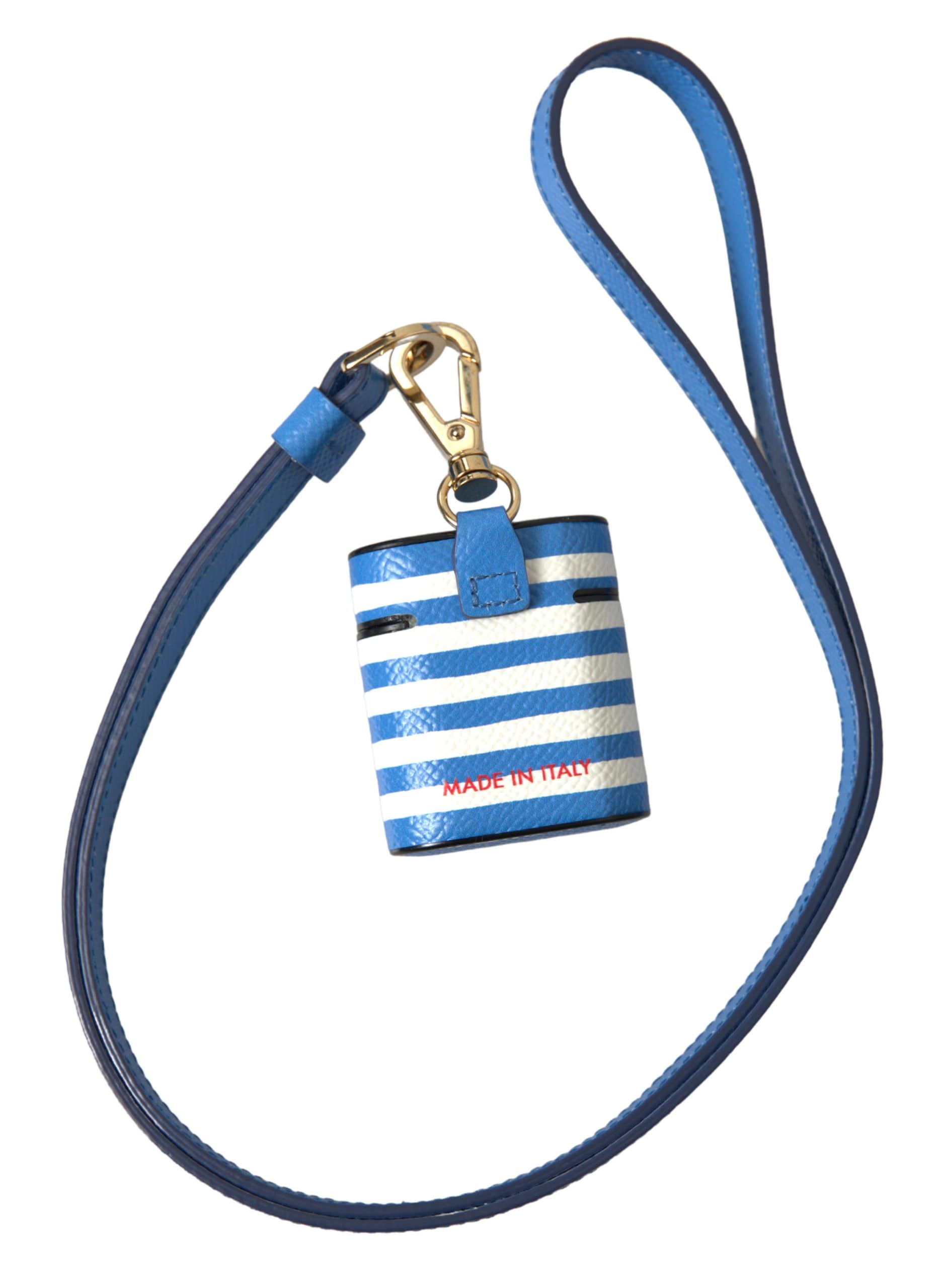 Dolce & Gabbana Blue Stripe Dauphine Leather Logo Print Airpod Case - Image 5