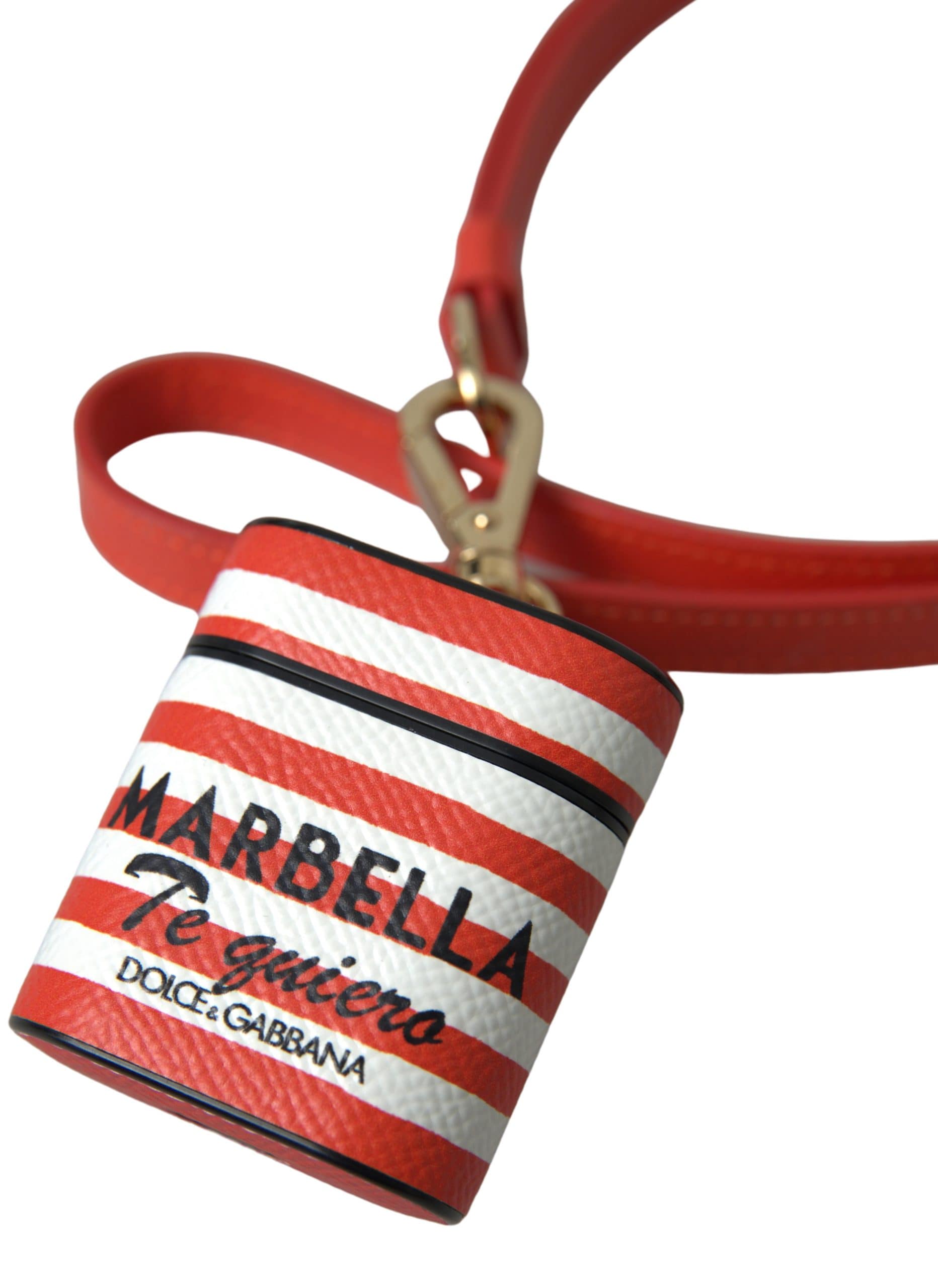 Dolce & Gabbana Orange Stripe Dauphine Leather Logo Strap Airpod Case - Image 3