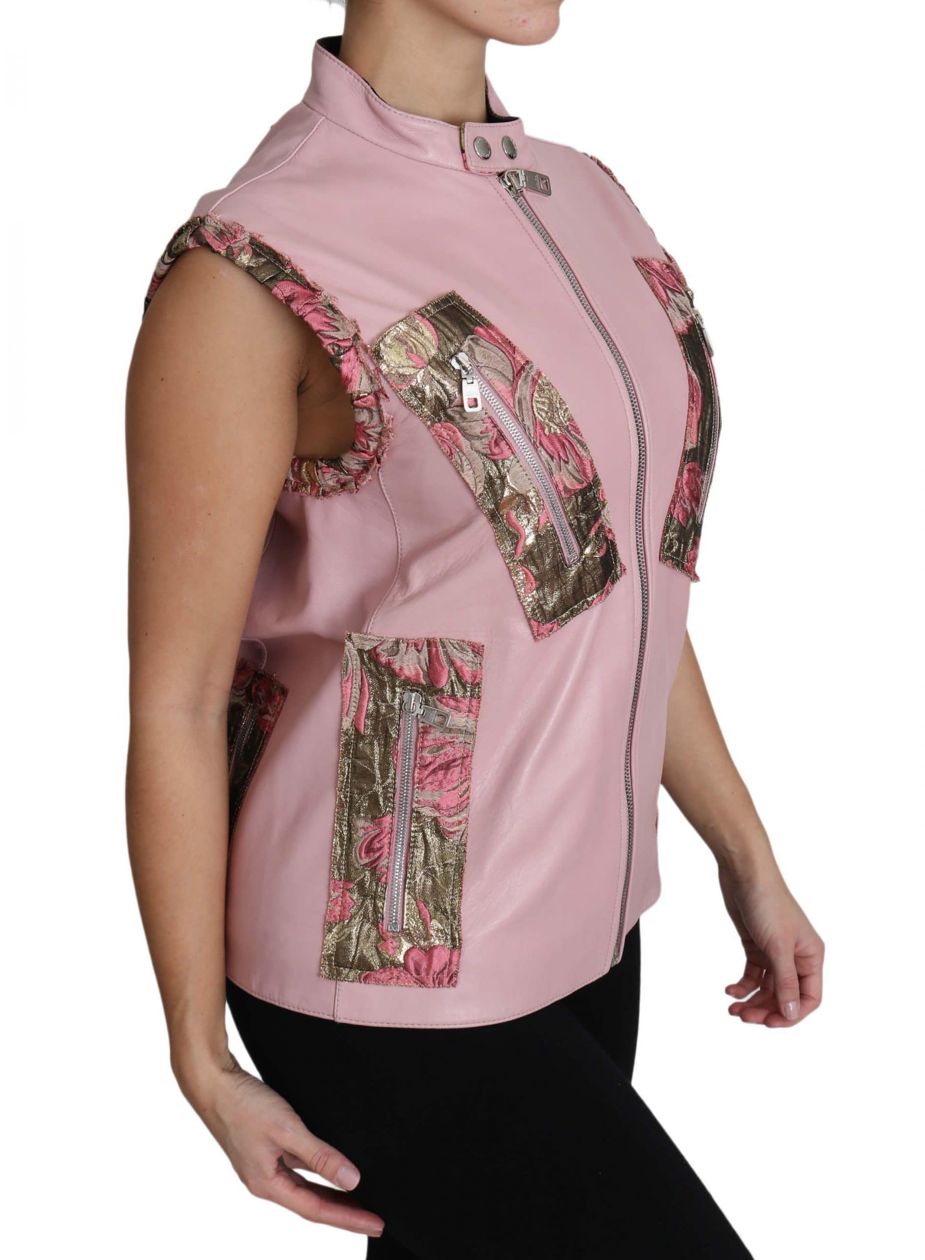 Dolce & Gabbana Pink Zippered Lamb Sleeveless Vest Leather Jacket - Image 3