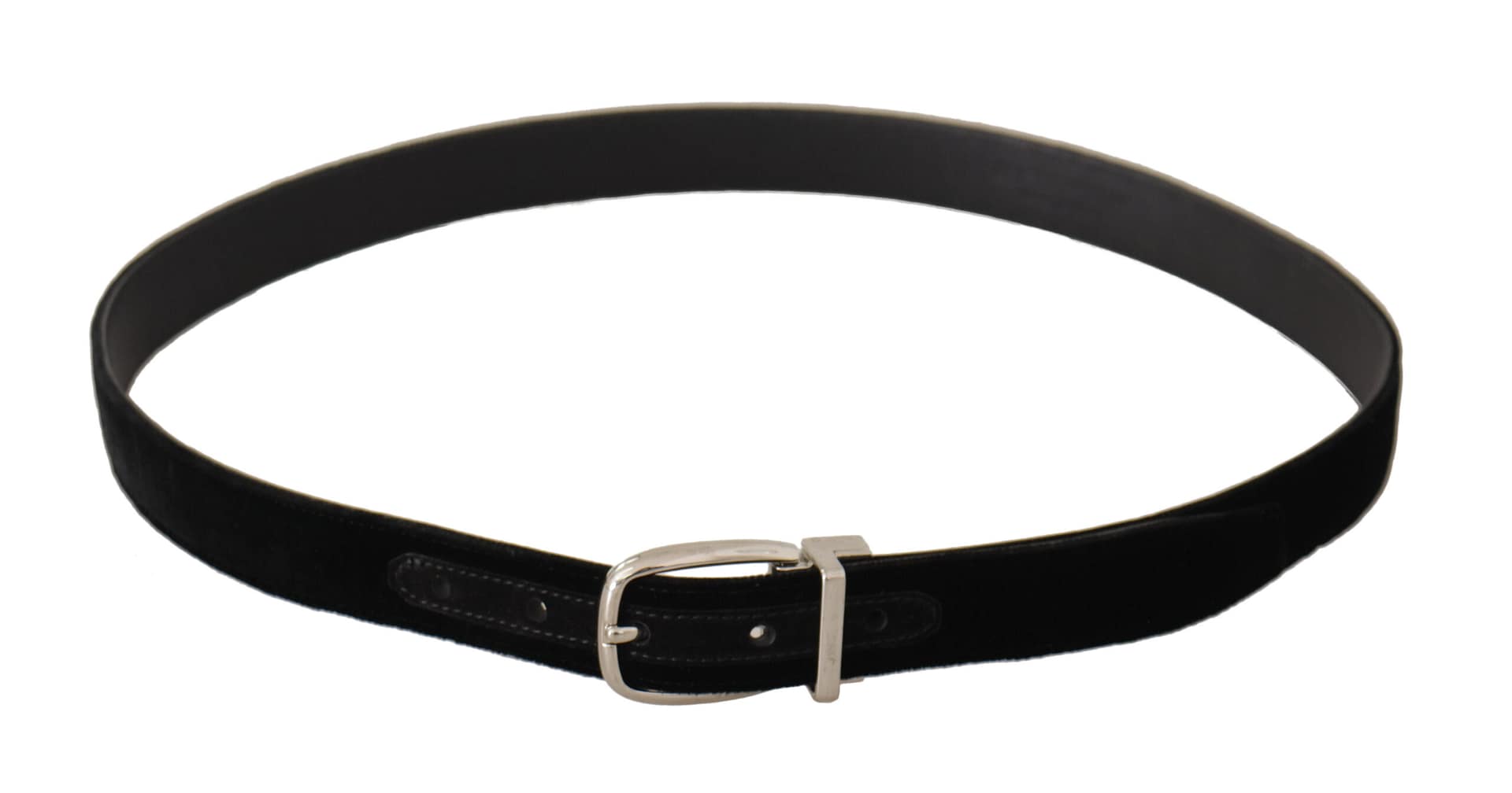 Dolce & Gabbana Black Casual Velvet Silver Tone Metal Buckle Belt - Image 3