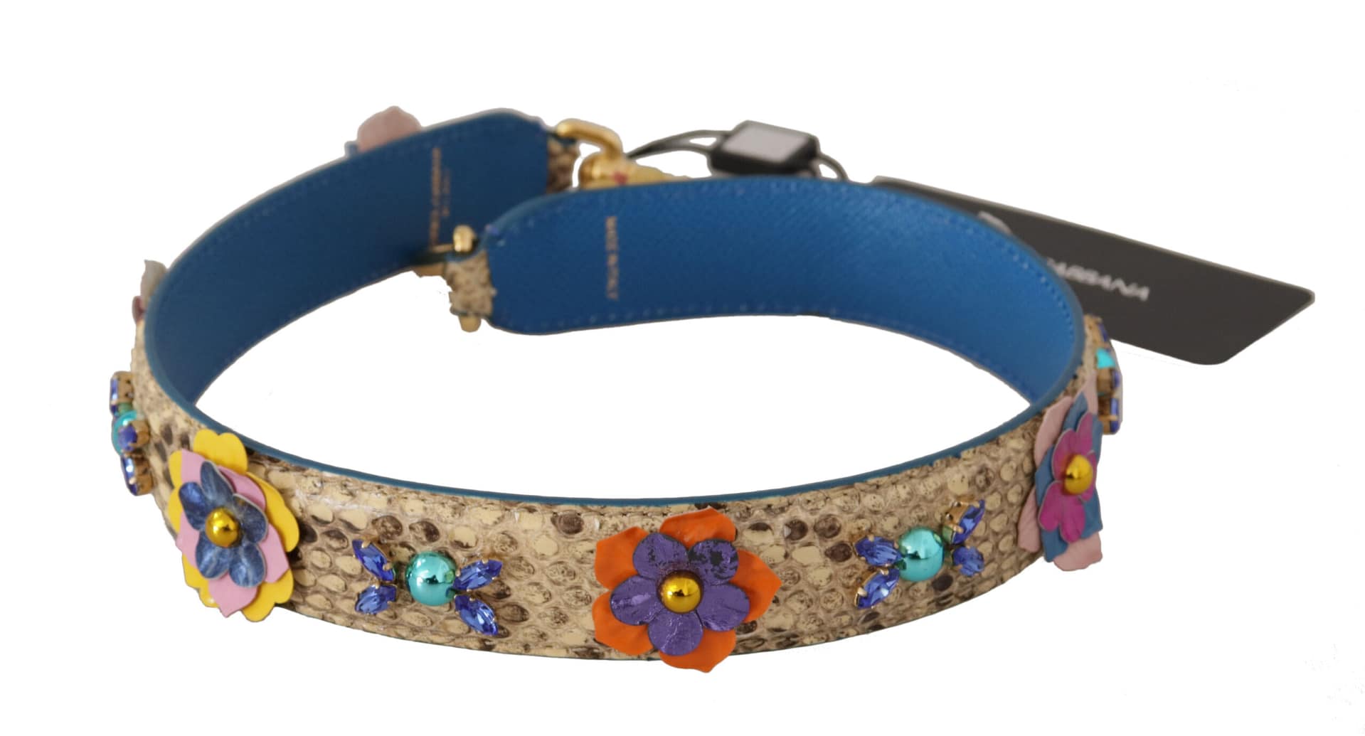 Dolce & Gabbana Beige Python Leather Floral Studded Shoulder Strap - Image 5